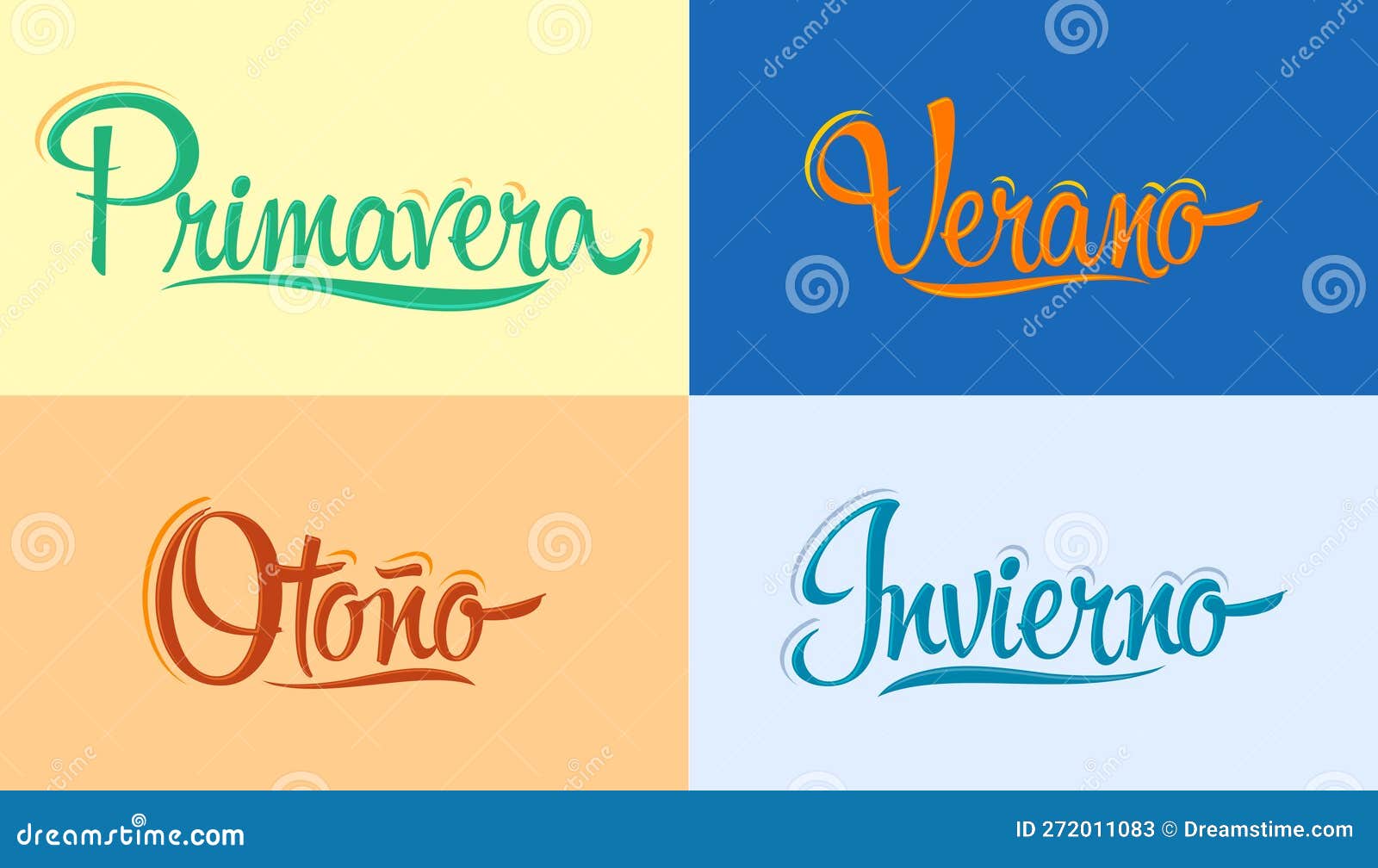Seasons of the Year in Spanish, Primavera Verano Otoño Invierno, Spring  Summer Autumn and Winter Stock Vector - Illustration of message, sticker:  272011083, image size:1600x1008