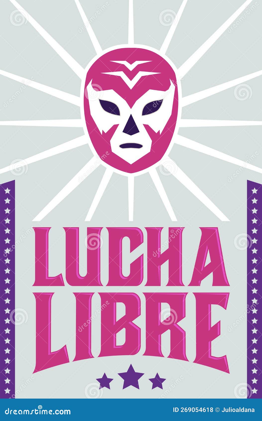 Lucha Libre, Wrestling Spanish Text Mexican Wrestler Mask Design Vector Illustration