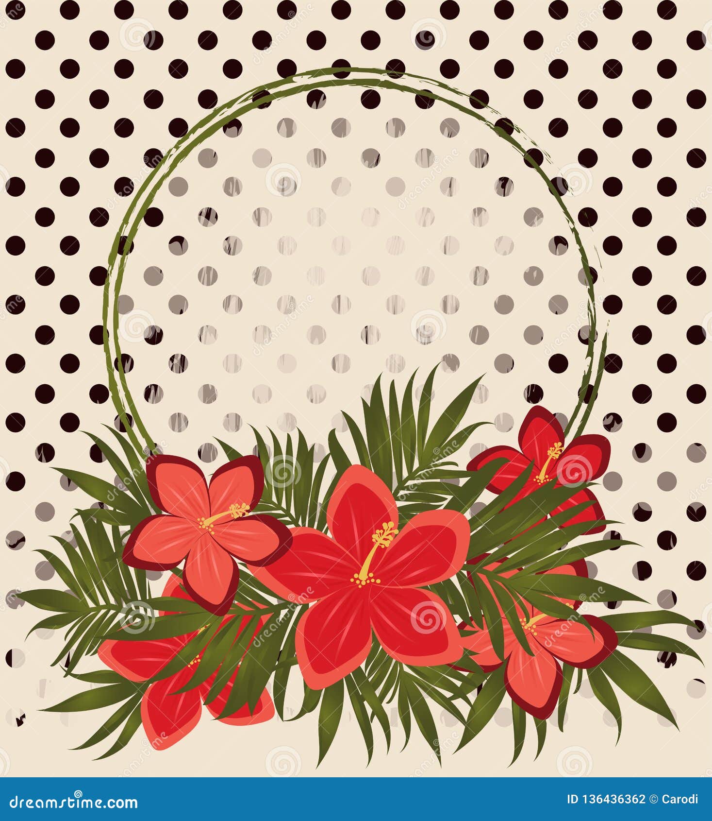 Vintage Hibiscus Flowers Gift Card, Vector Stock Vector Illustration