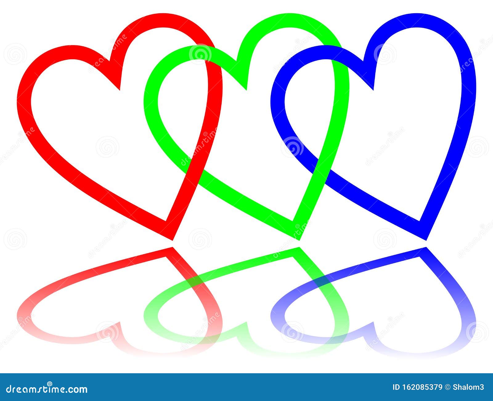 rgb color space ed like hearts with mirror image, basic red, basic blue and basic green.