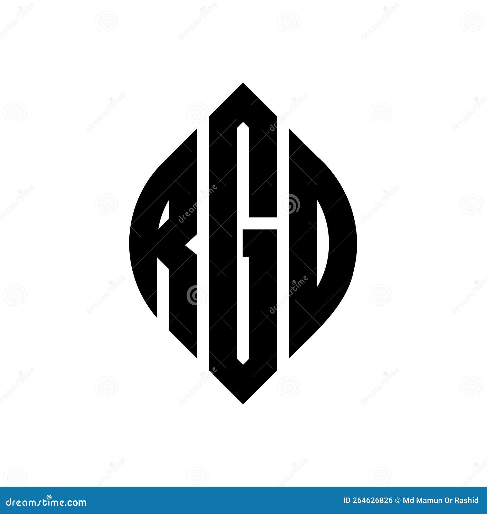 rgd circle letter logo  with circle and ellipse . rgd ellipse letters with typographic style. the three initials form a