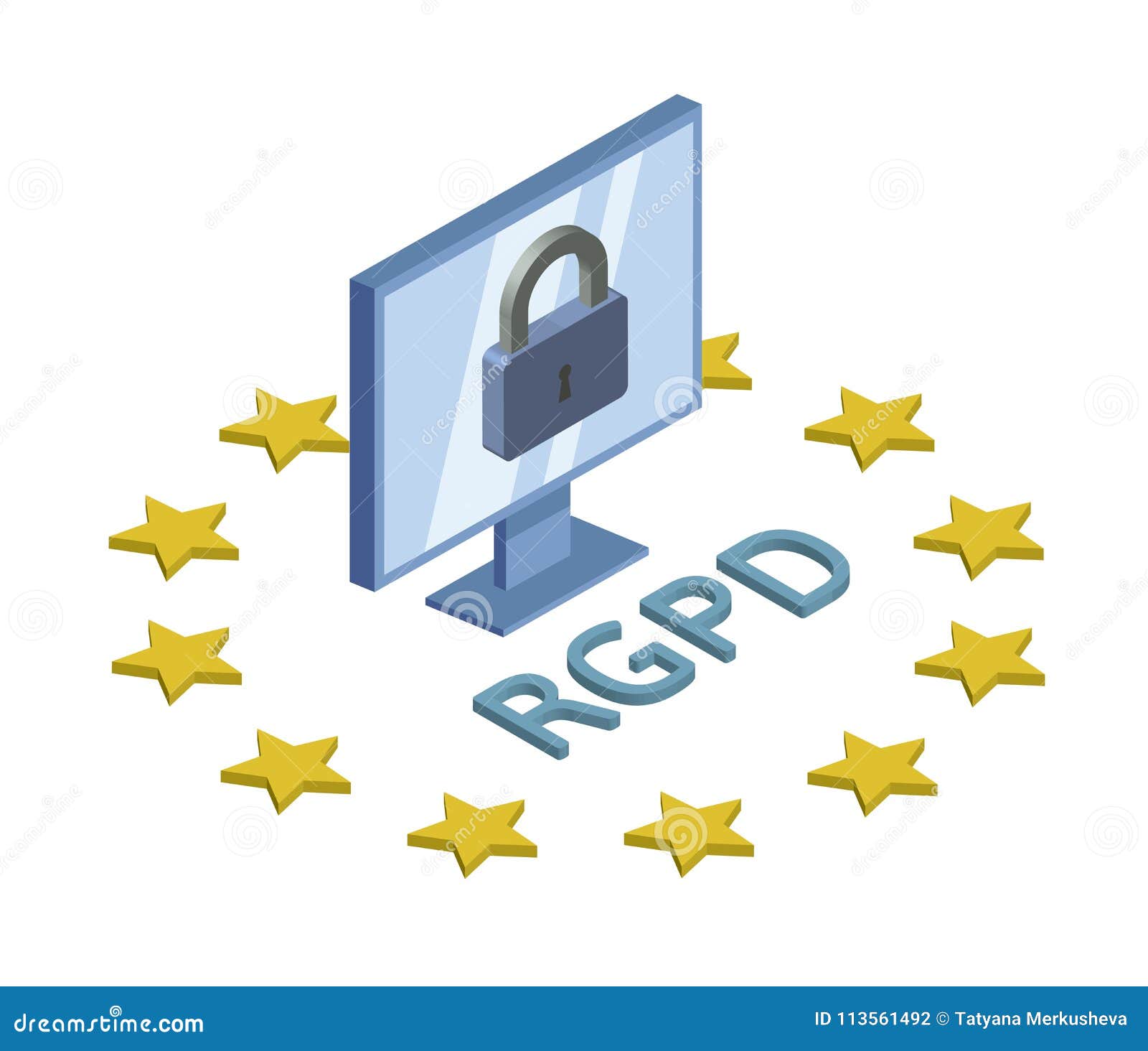 rgpd, spanish, french and italian version version of gdpr. general data protection regulation. concept isometric logo