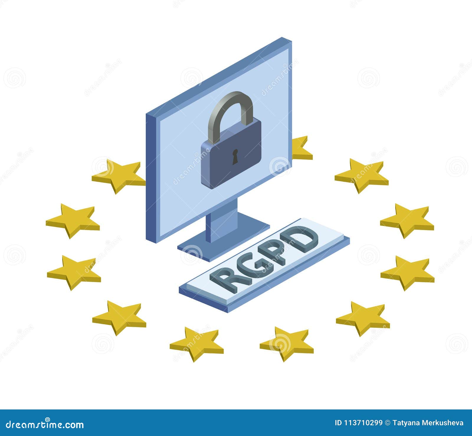 rgpd, spanish, french and italian version version of gdpr. general data protection regulation. concept isometric logo