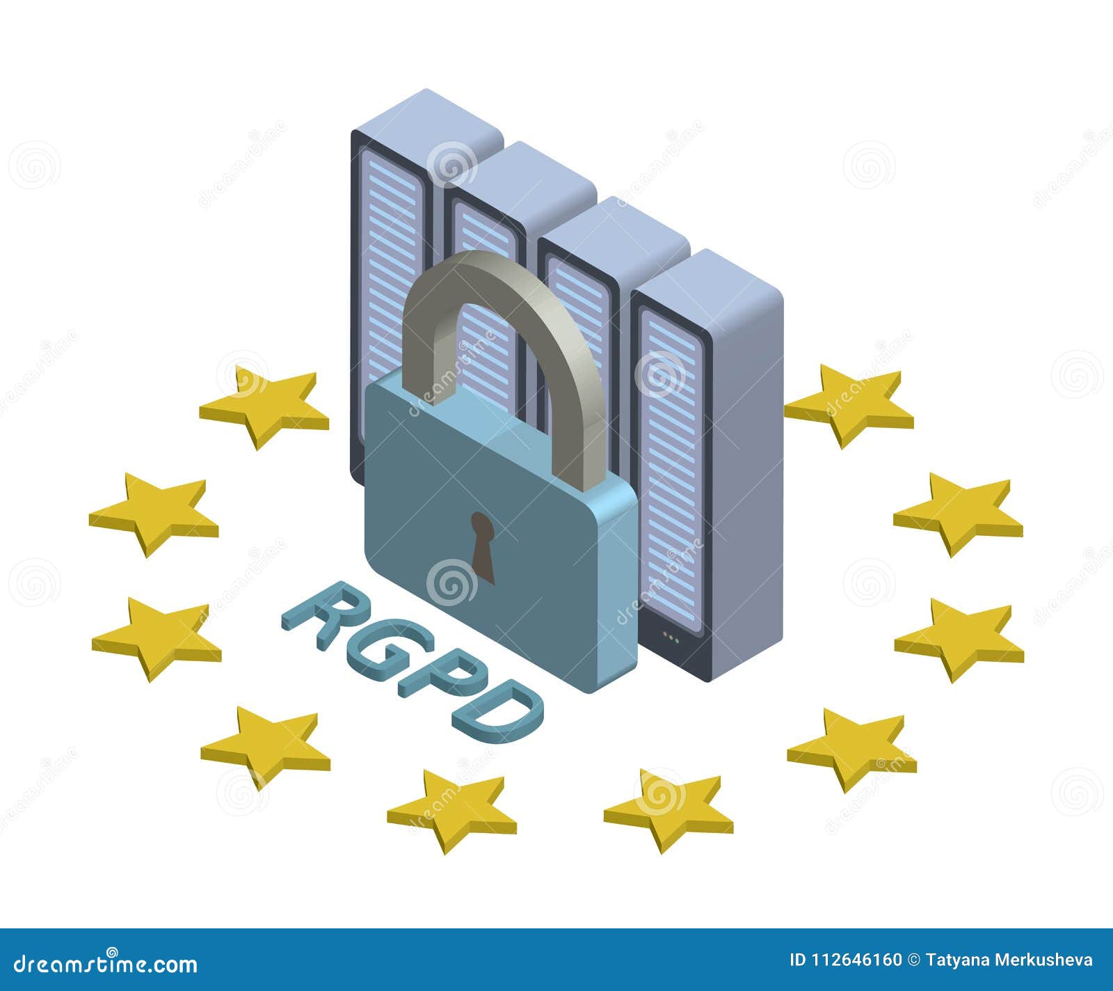 rgpd, spanish and italian version version of gdpr, regolamento generale sulla protezione dei dati. concept isometric