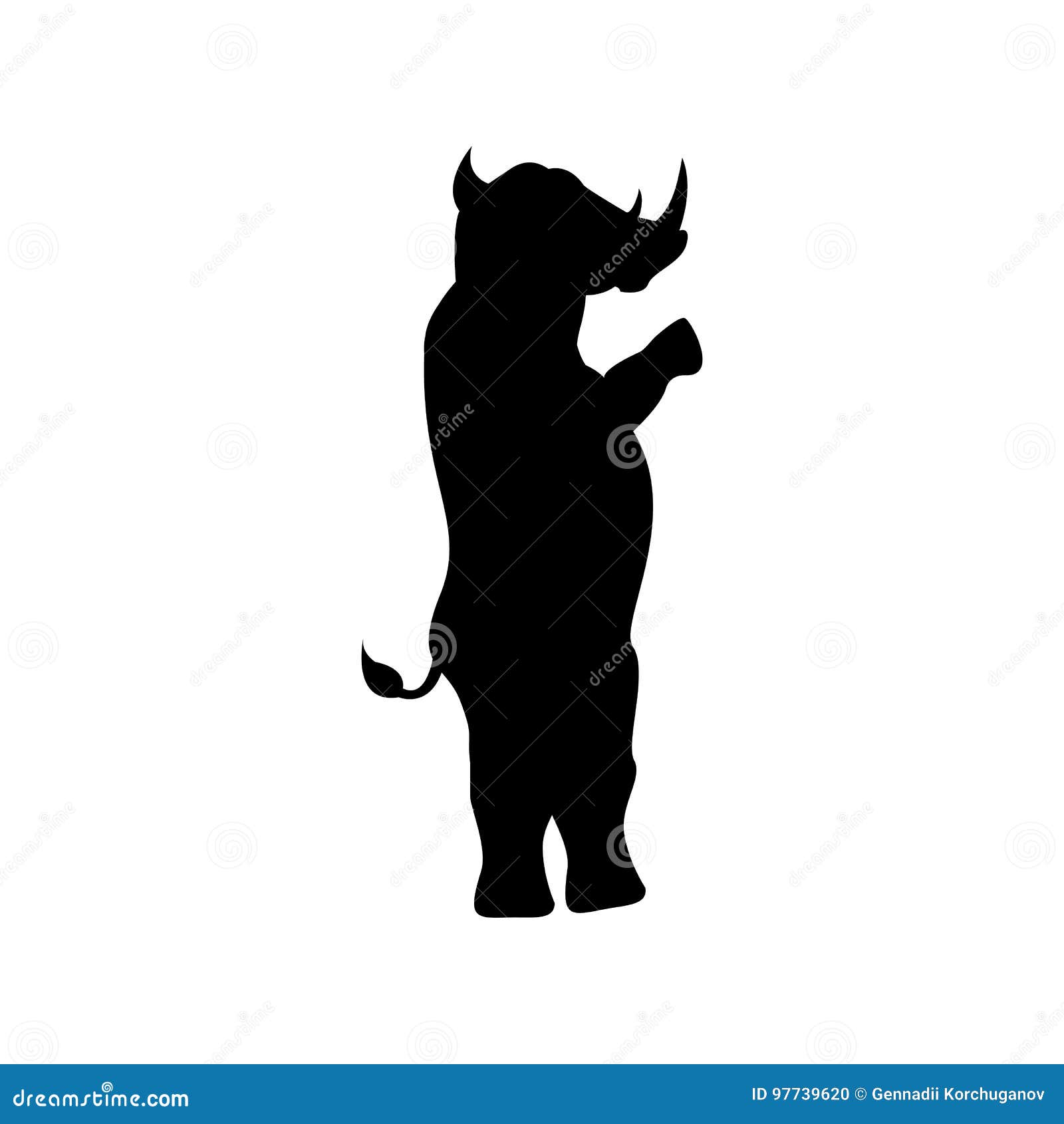 Rhino Silhouette Stands on Two Legs Stock Vector Illustration of
