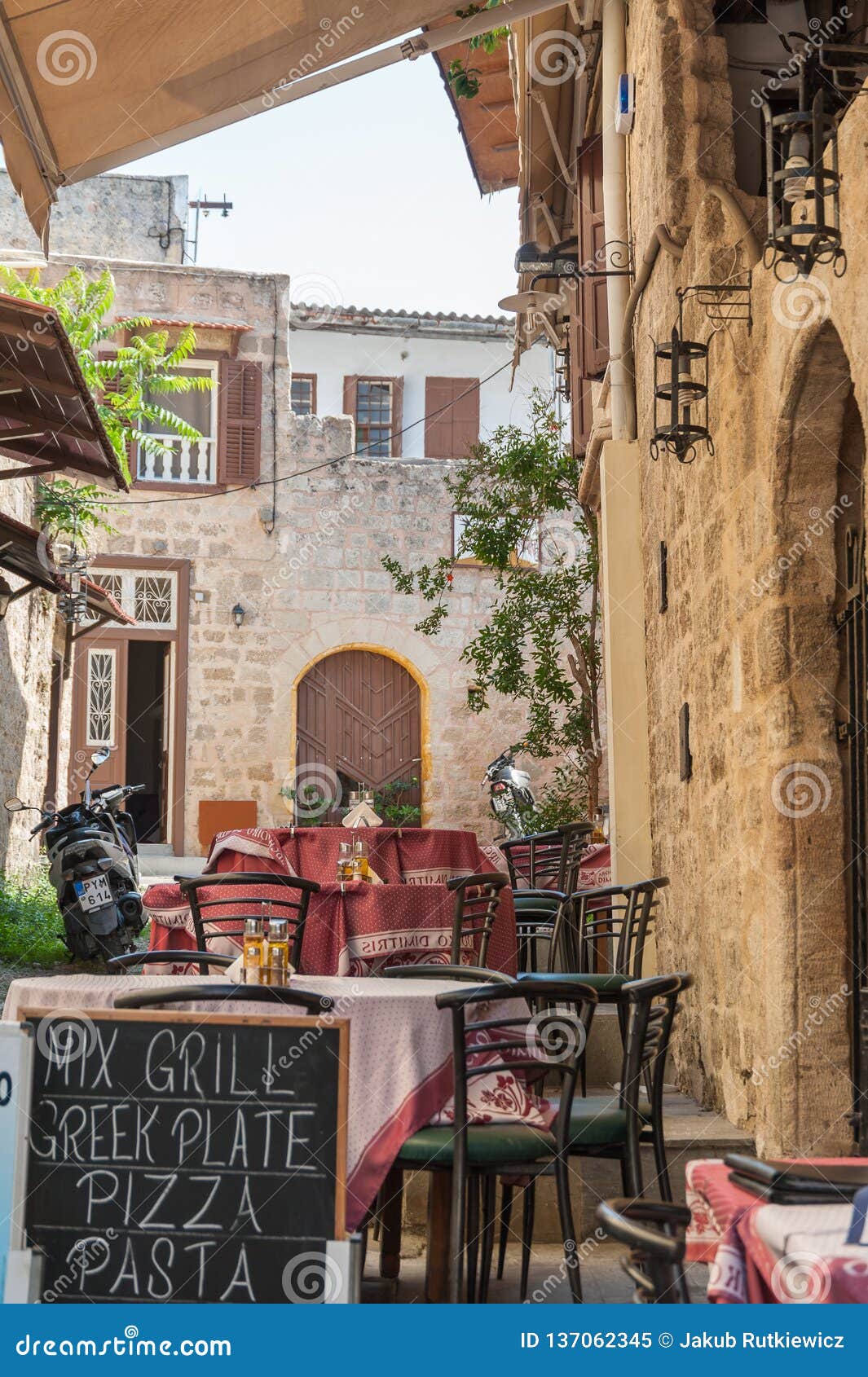 Rhodes, Greece. 05/30/2018. Local Restaurant on Main Sokratous Street. Rhodes, Old Town, Island of Rhodes, Europe Image - Image of living, culture: 137062345