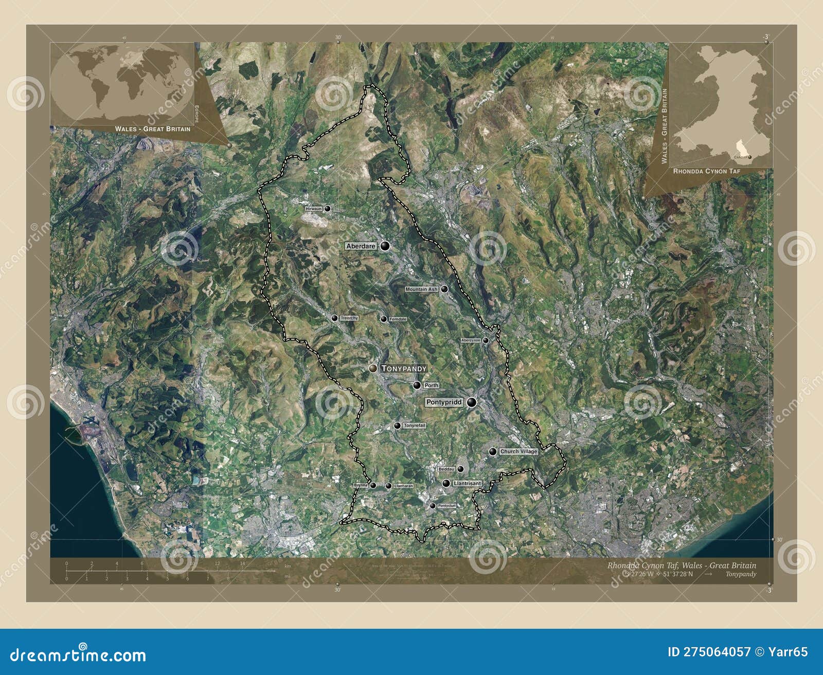 Rhondda Cynon Taf, Wales - Great Britain. High-res Satellite. La Stock 