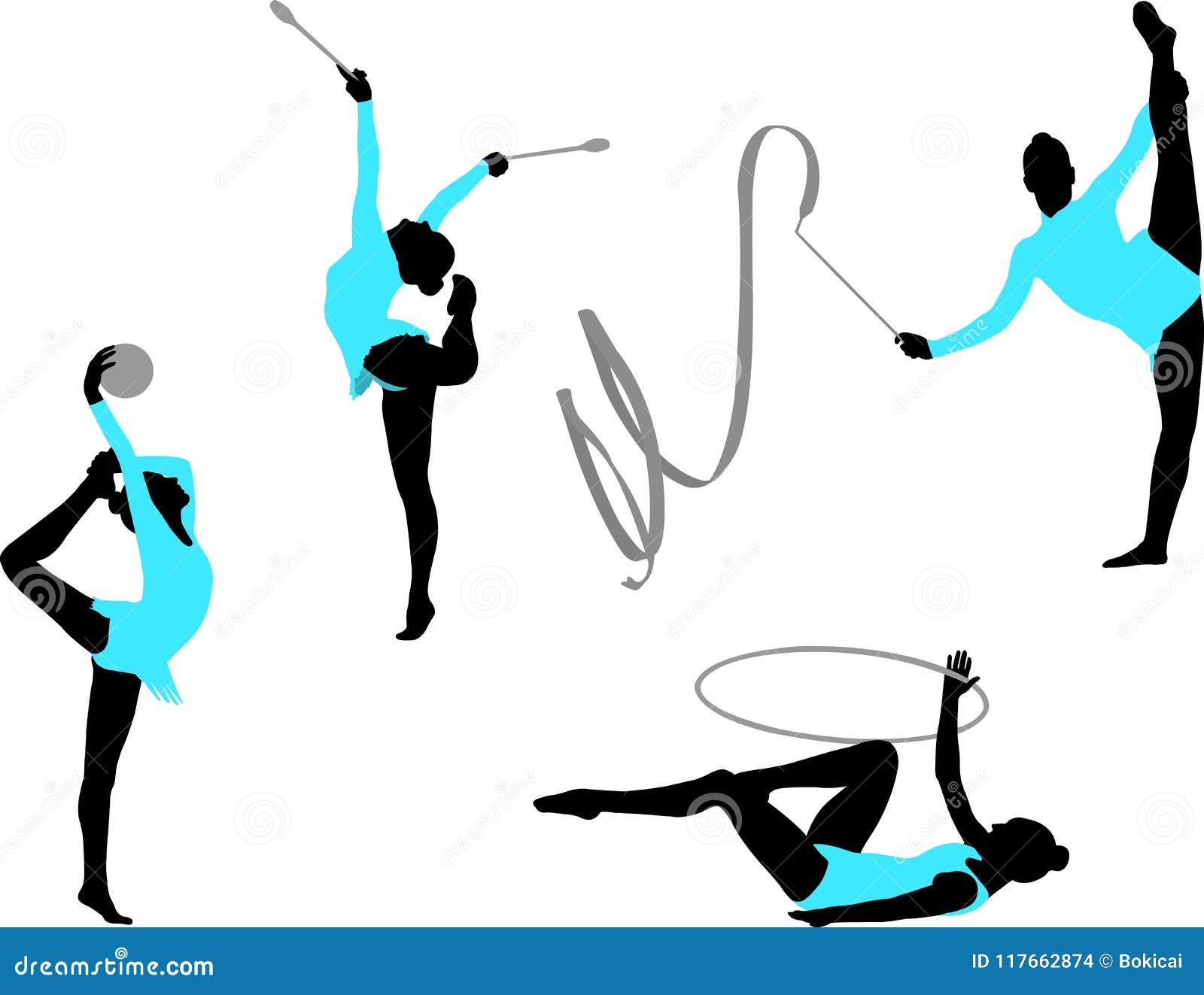 Rhythmic Gymnastics Silhouettes Stock Vector Illustration of elegance
