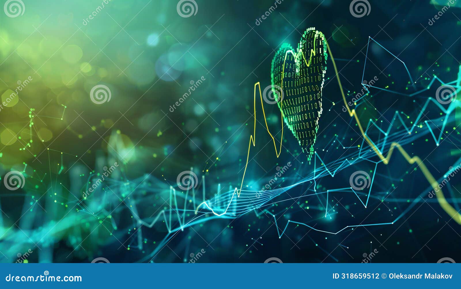 rhythmic heart waves mixed with a detailed ai script represent potential in the medical field