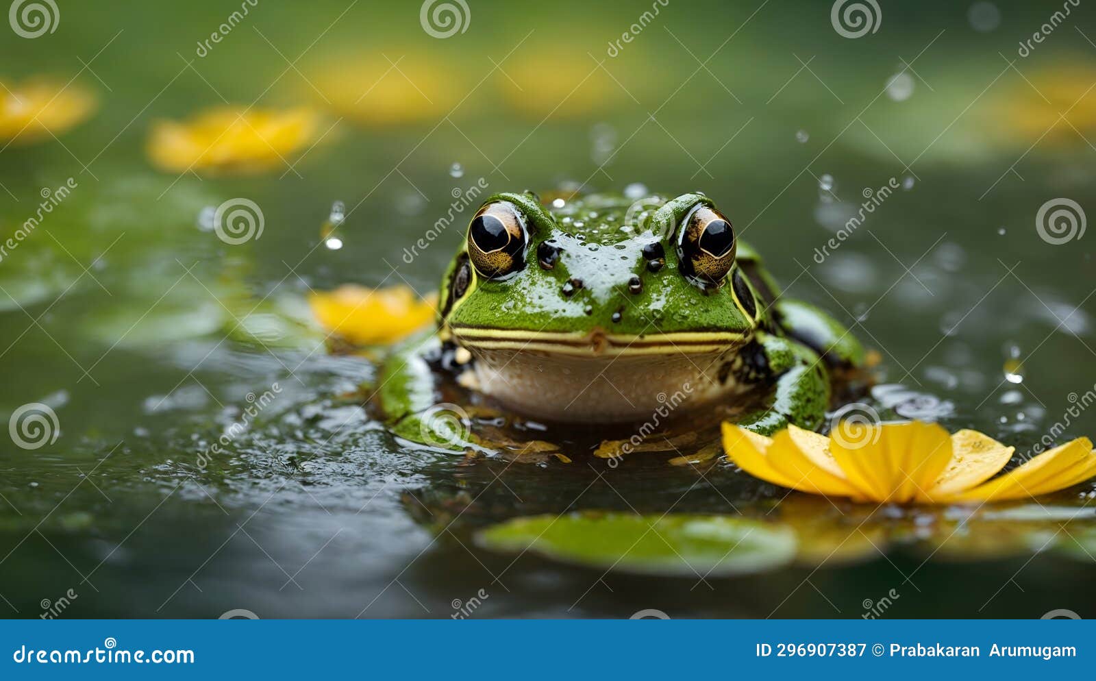 rhythmic rainfall: a frog's serenade. ai generated