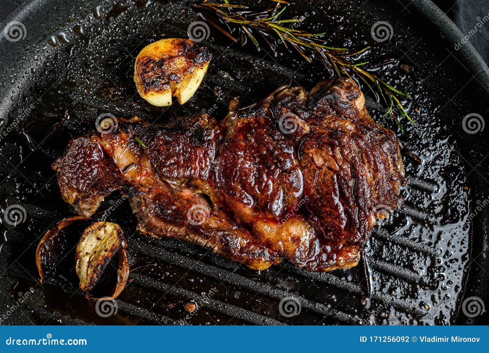 Rib Eye Steak on a Grill Pan. Roast Beef Stock Photo Image of grilled