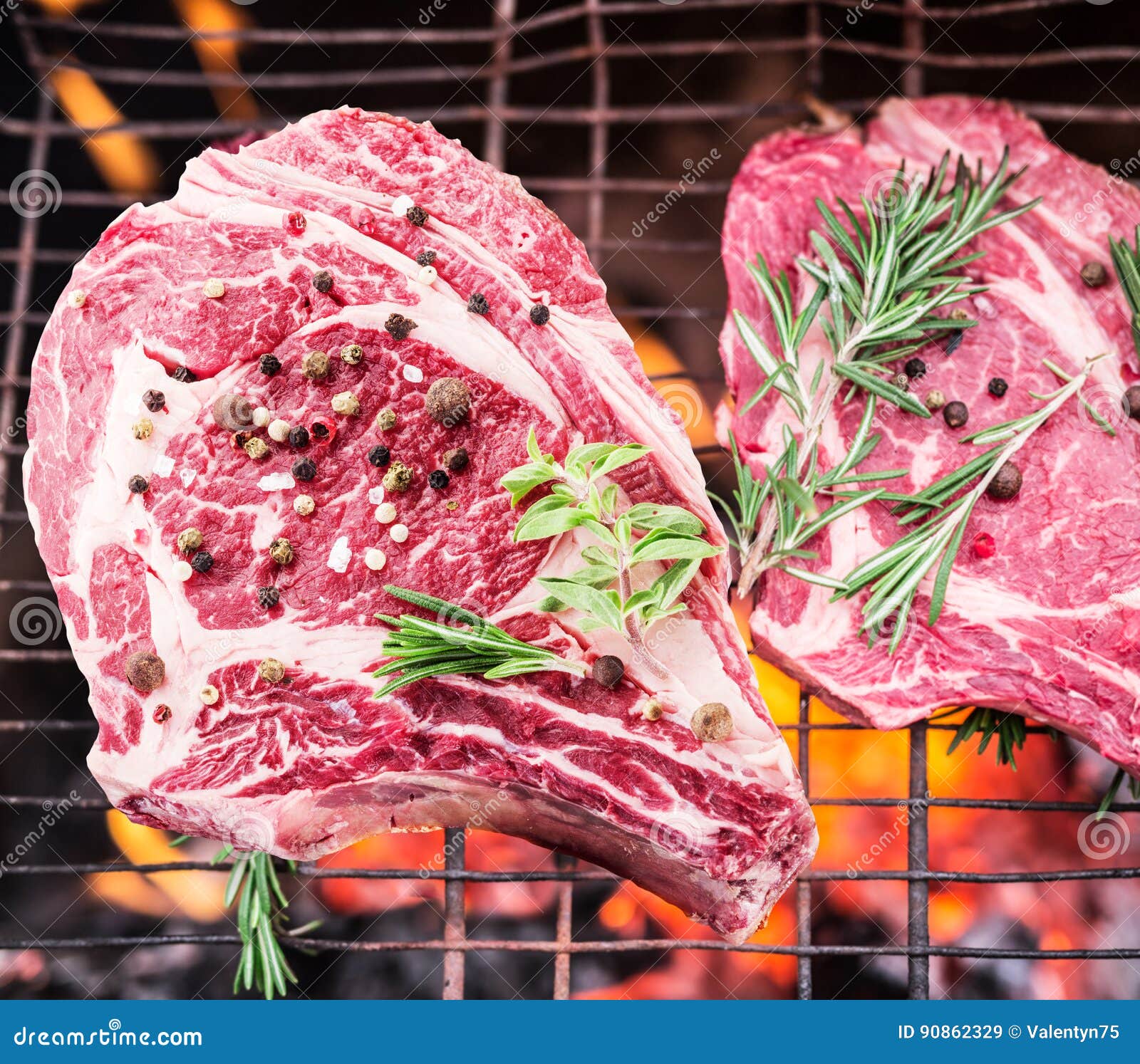 Rib eye steaks and grill. stock image. Image of beef 90862329