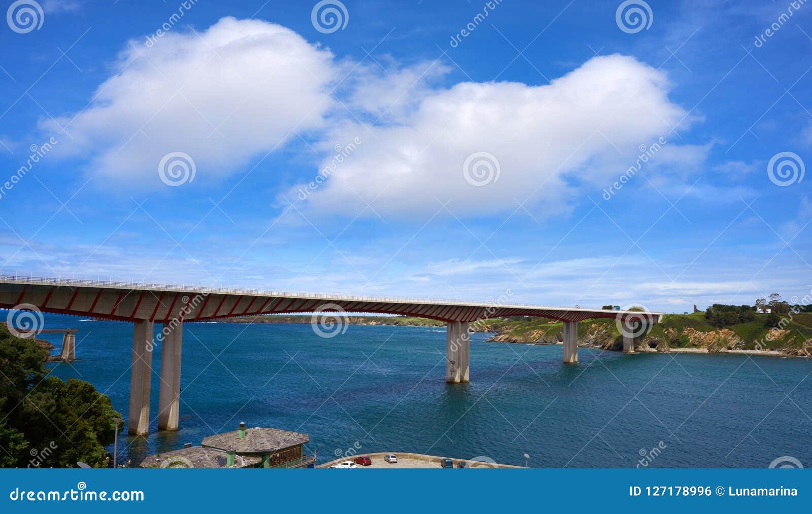 ribadeo bridge over eo river galicia spain