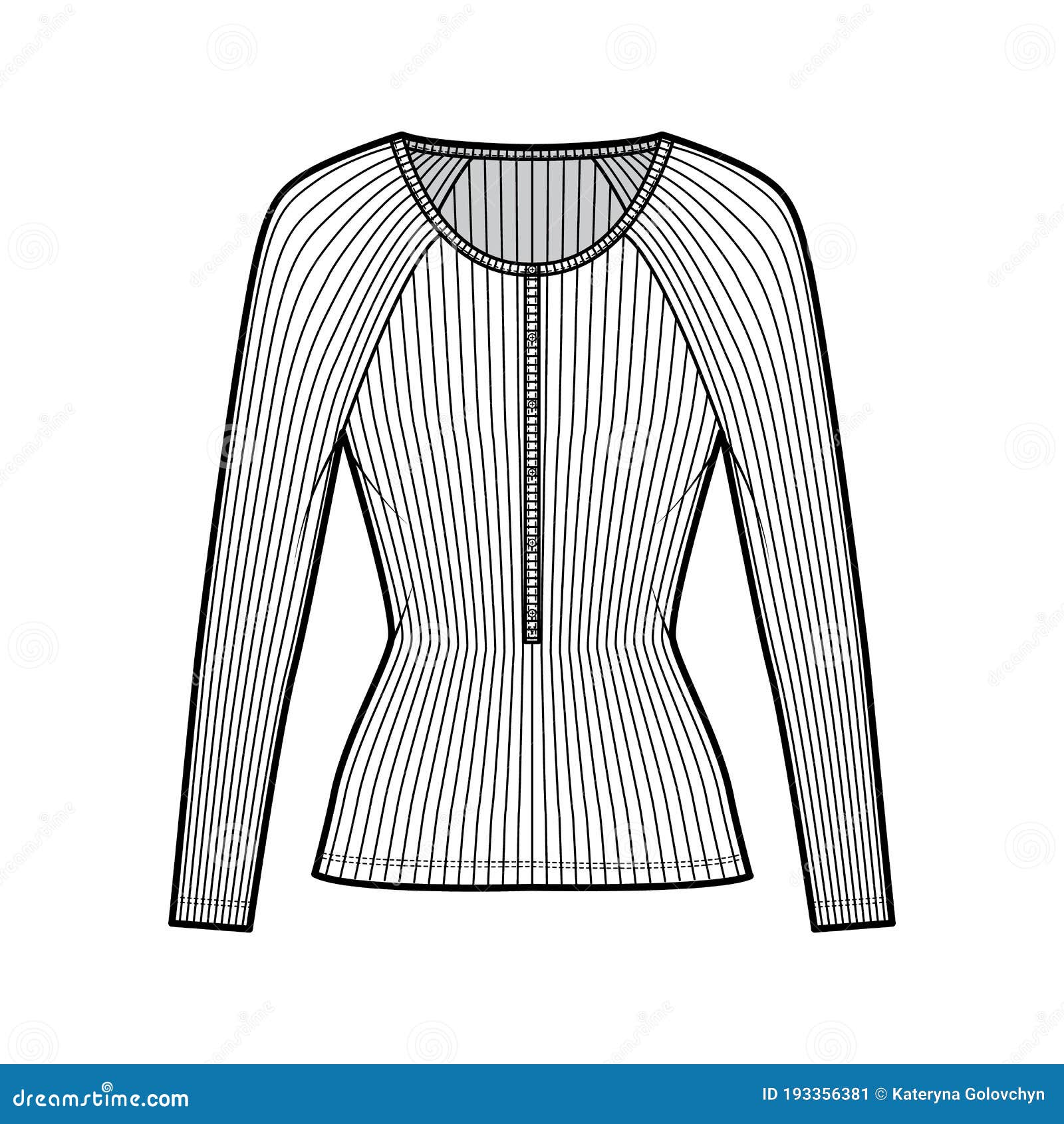 ribbed cotton-jersey top technical fashion  with long raglan sleeves, slim fit, scoop henley neckline