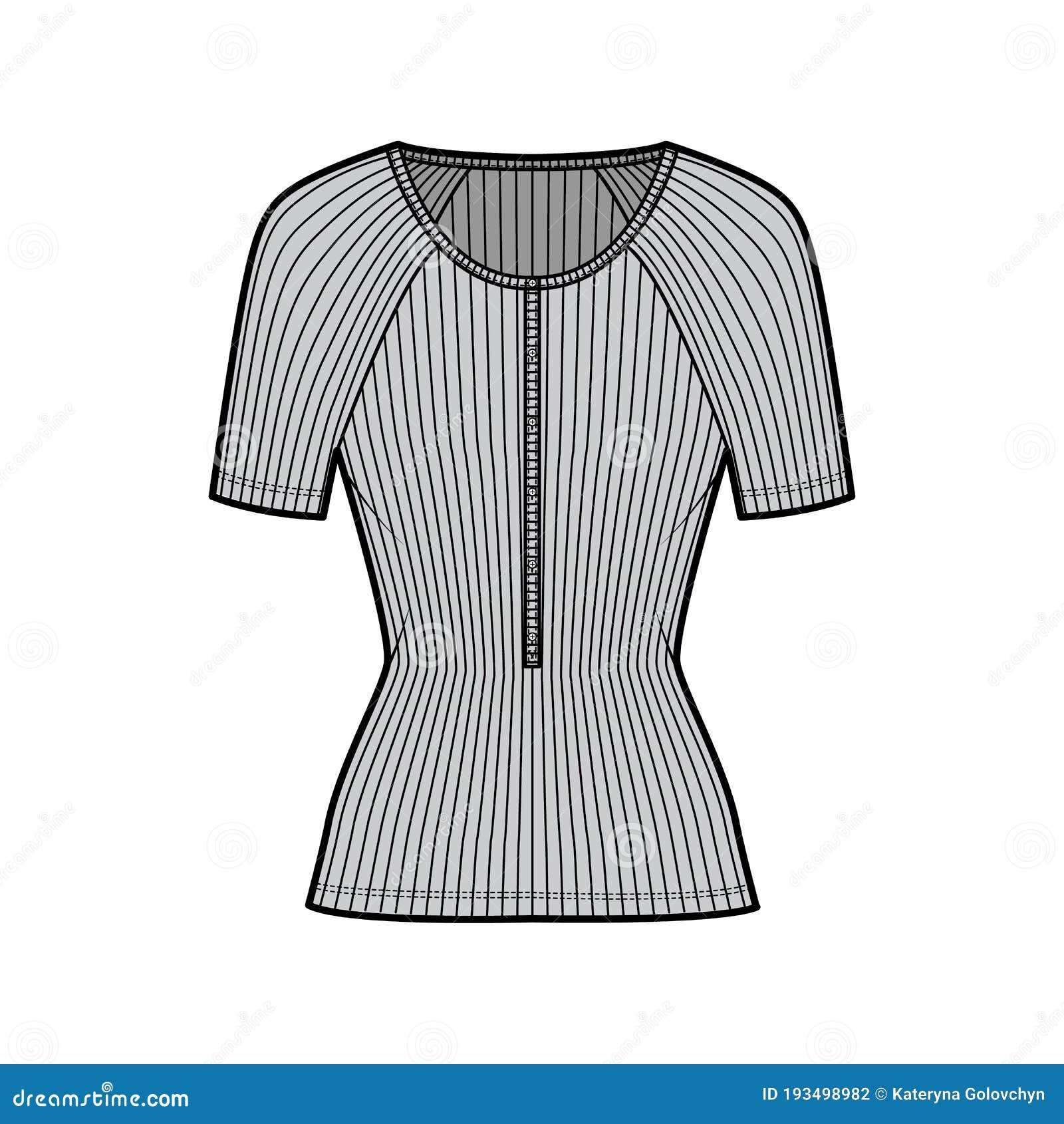 ribbed cotton-jersey top technical fashion  with short raglan sleeves, slim fit, scoop henley neckline