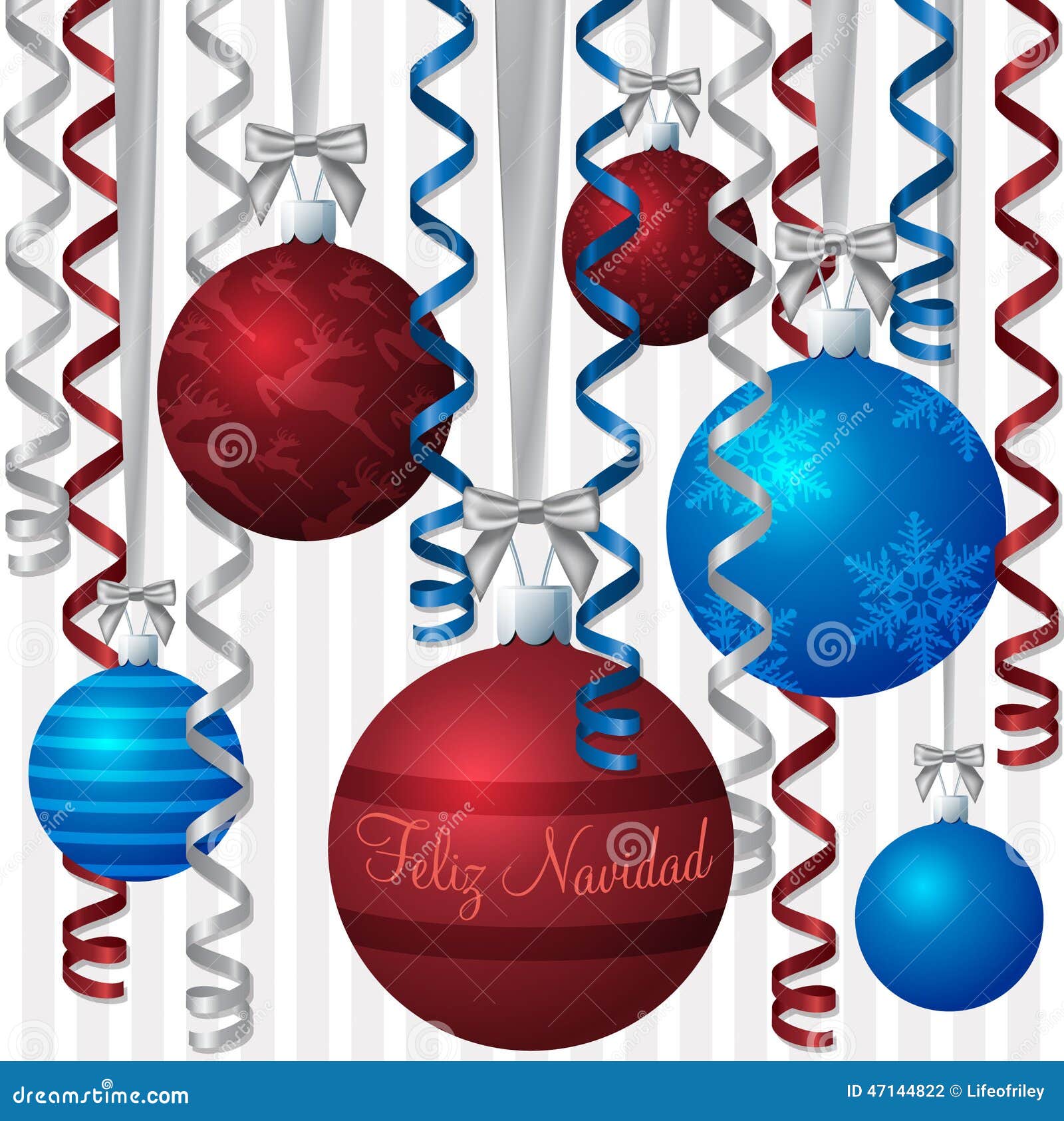 Ribbon and Bauble Christmas Card Stock Vector Illustration of burgundy, azure 47144822
