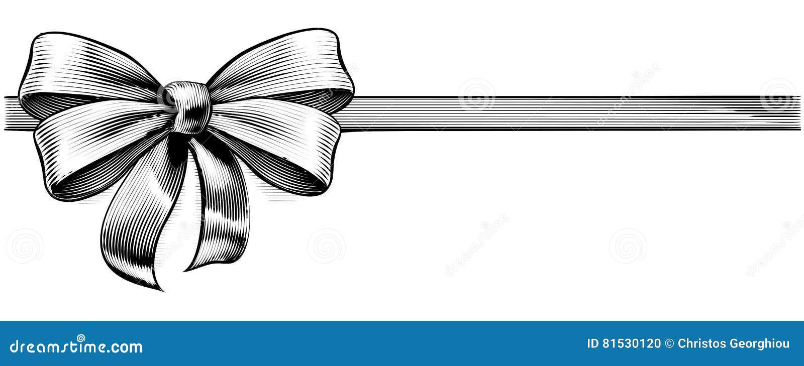 Ribbon Gift Bow Vintage Engraved Etching Woodcut Stock Vector