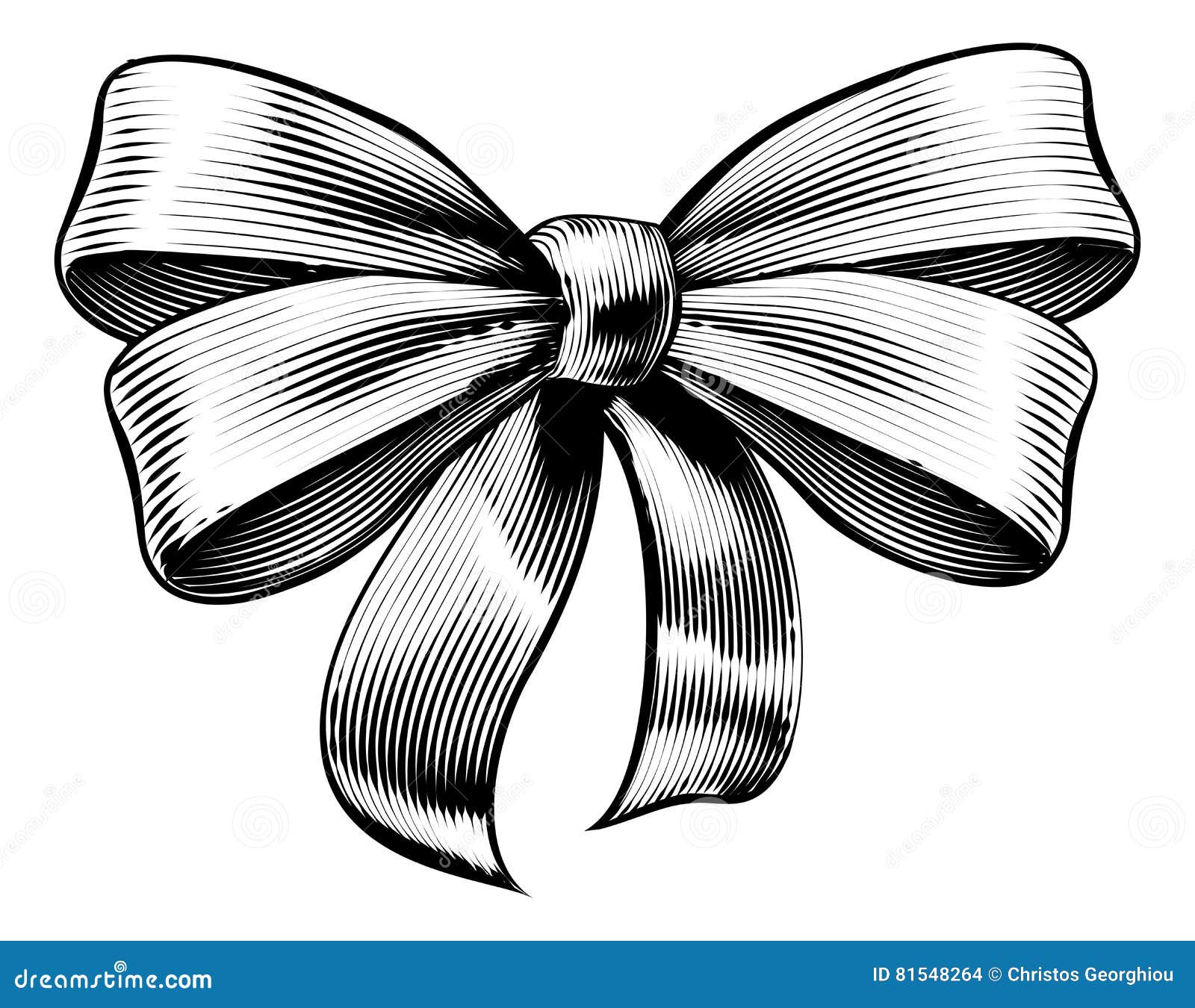 Ribbon Gift Bow Vintage Woodcut Engraved Etching Stock Vector
