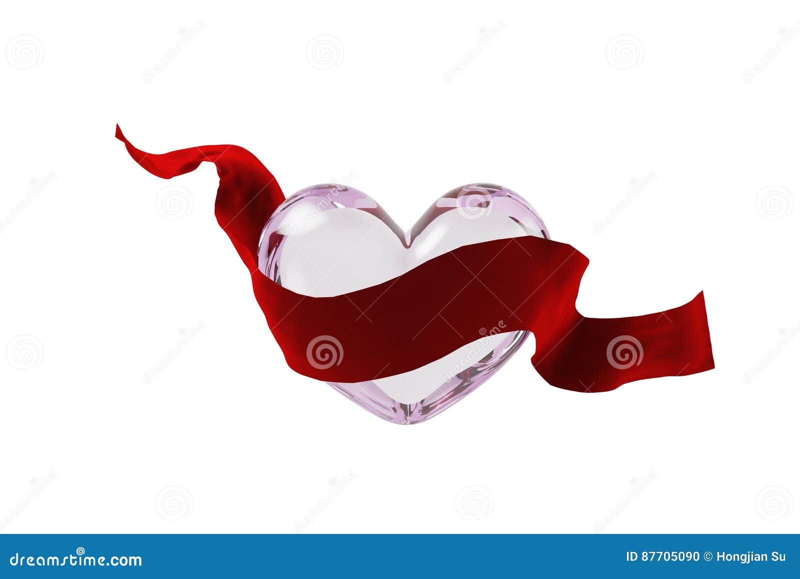 Ribbon and heart-shaped glass. A ribbon flying over a heart-shaped glass