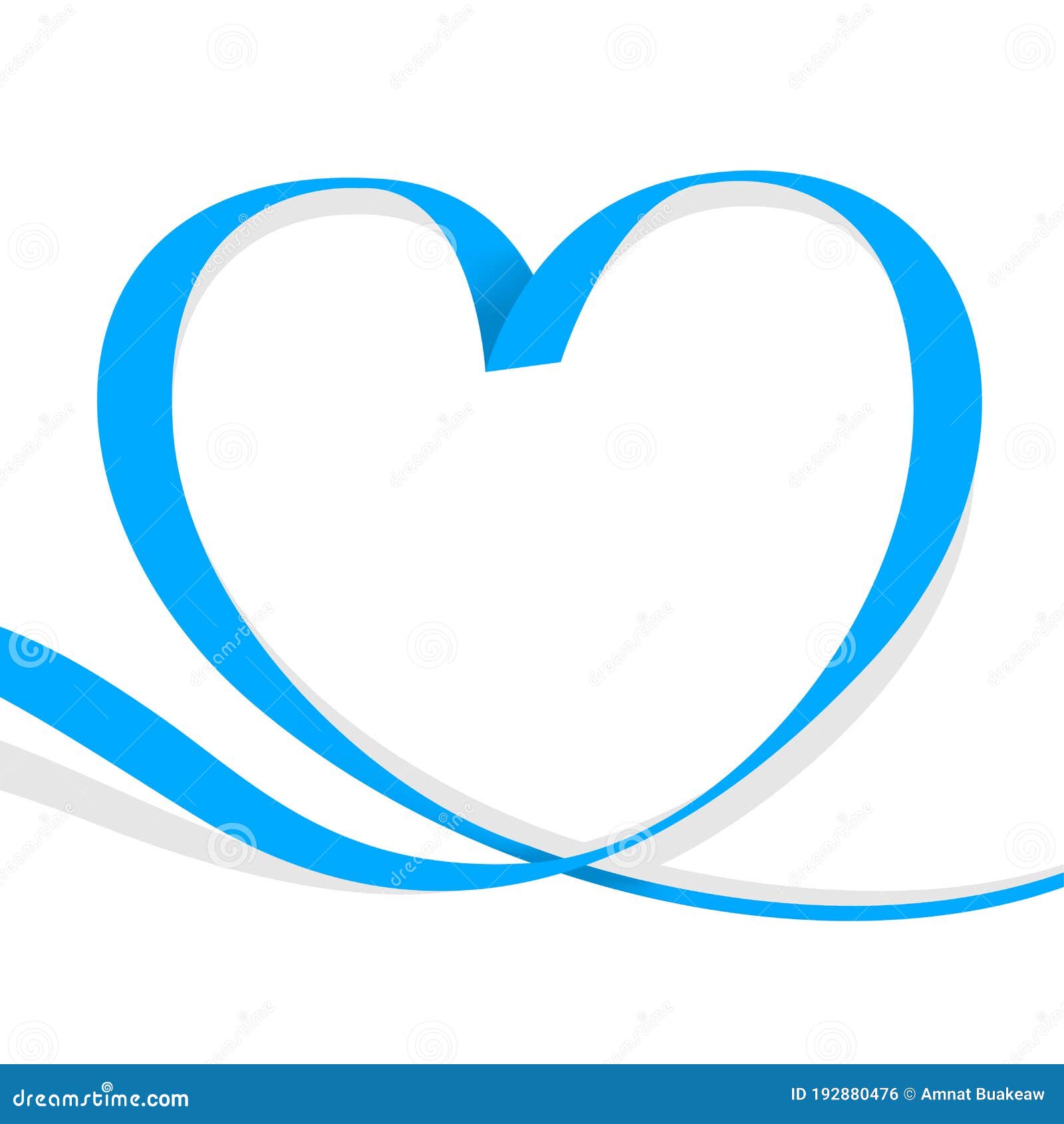 Ribbon Light Blue Heart Shape Isolated on White, Ribbon Line Blue Heart