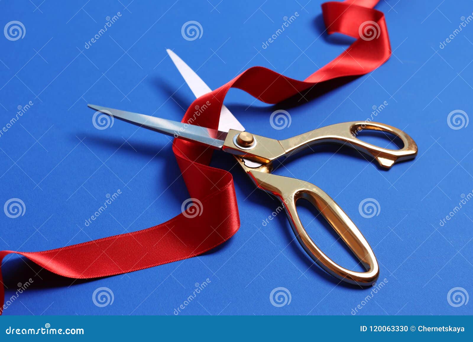 Ribbon and Scissors on Color Background Stock Photo - Image of
