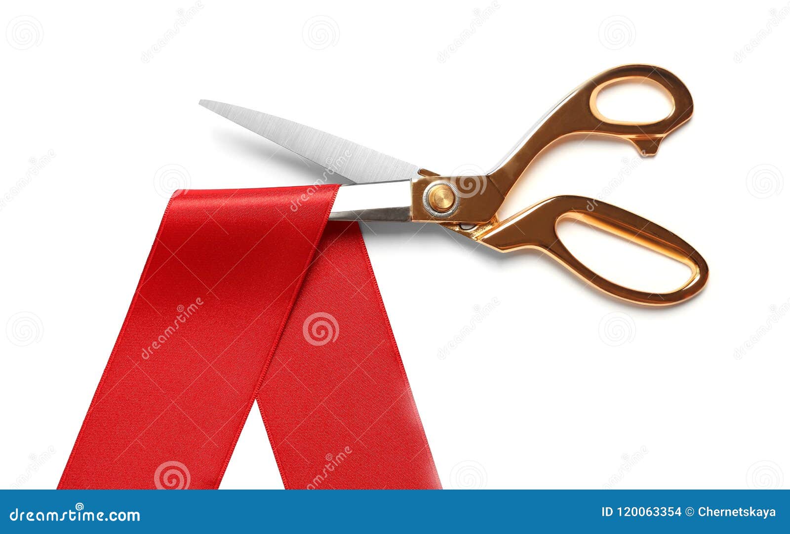 Ribbon and Scissors on White Background. Ceremonial Red Tape