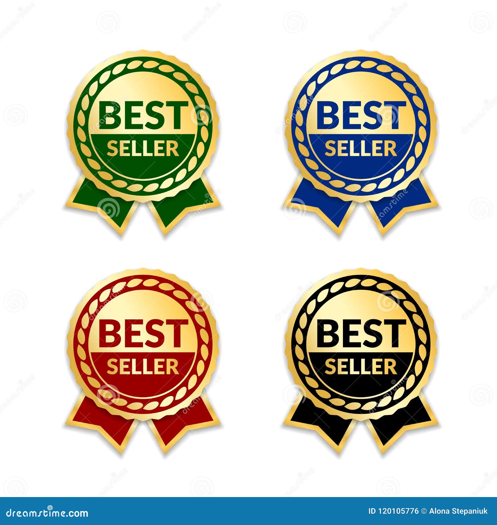 ribbons award best seller set. gold ribbon award icon  white background. bestseller golden tag sale label, badge