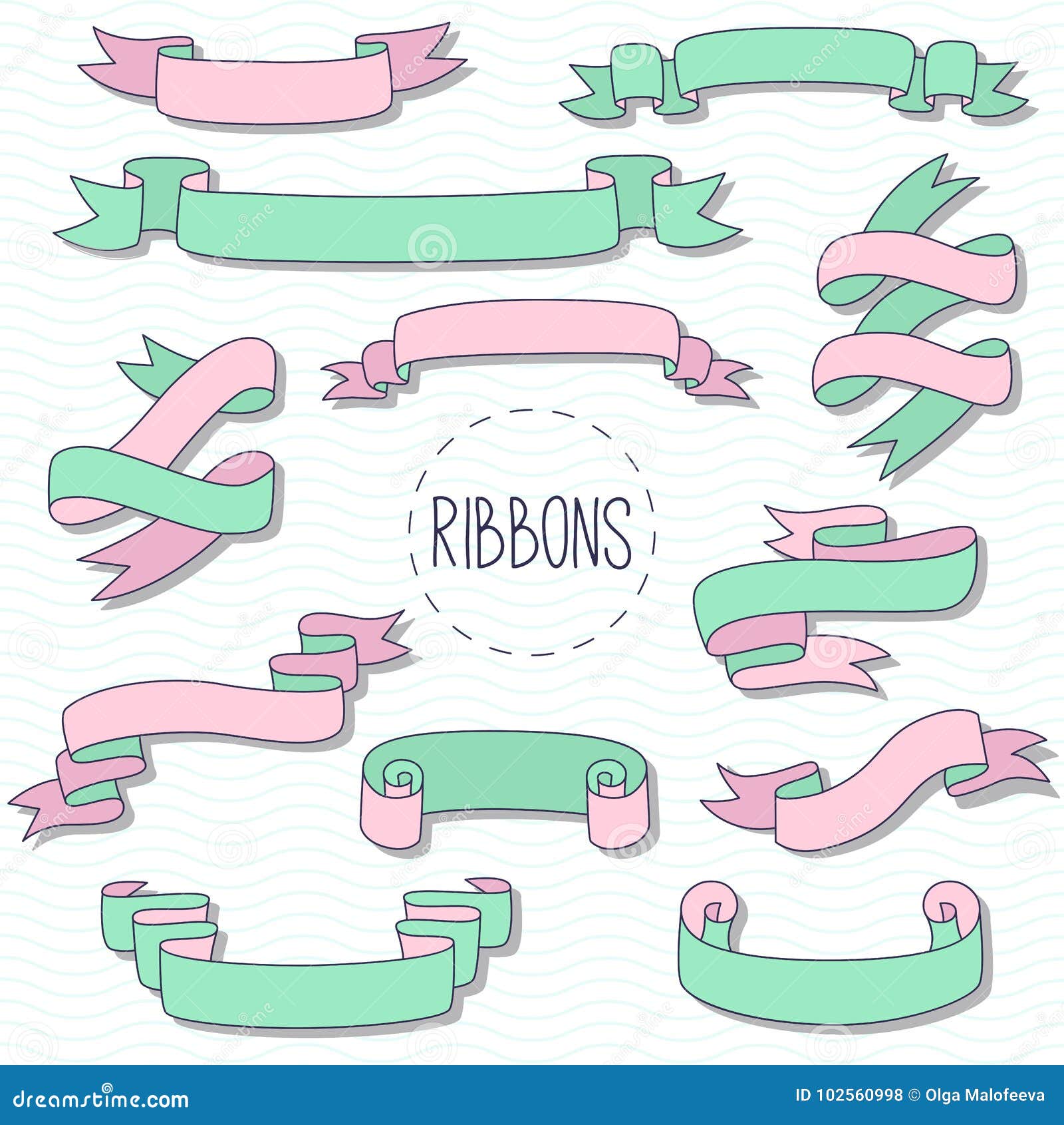 Ribbons Doodle Decorative Elements Vector Set Stock Vector