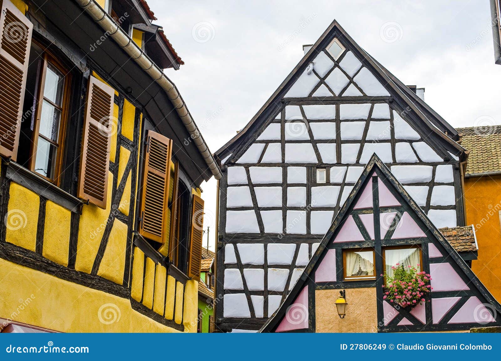 Ribeauville (Alsace) - Houses. Ribeauville (Bas-Rhin, Alsace, France) - Exterior of old half-timbered houses with flowers