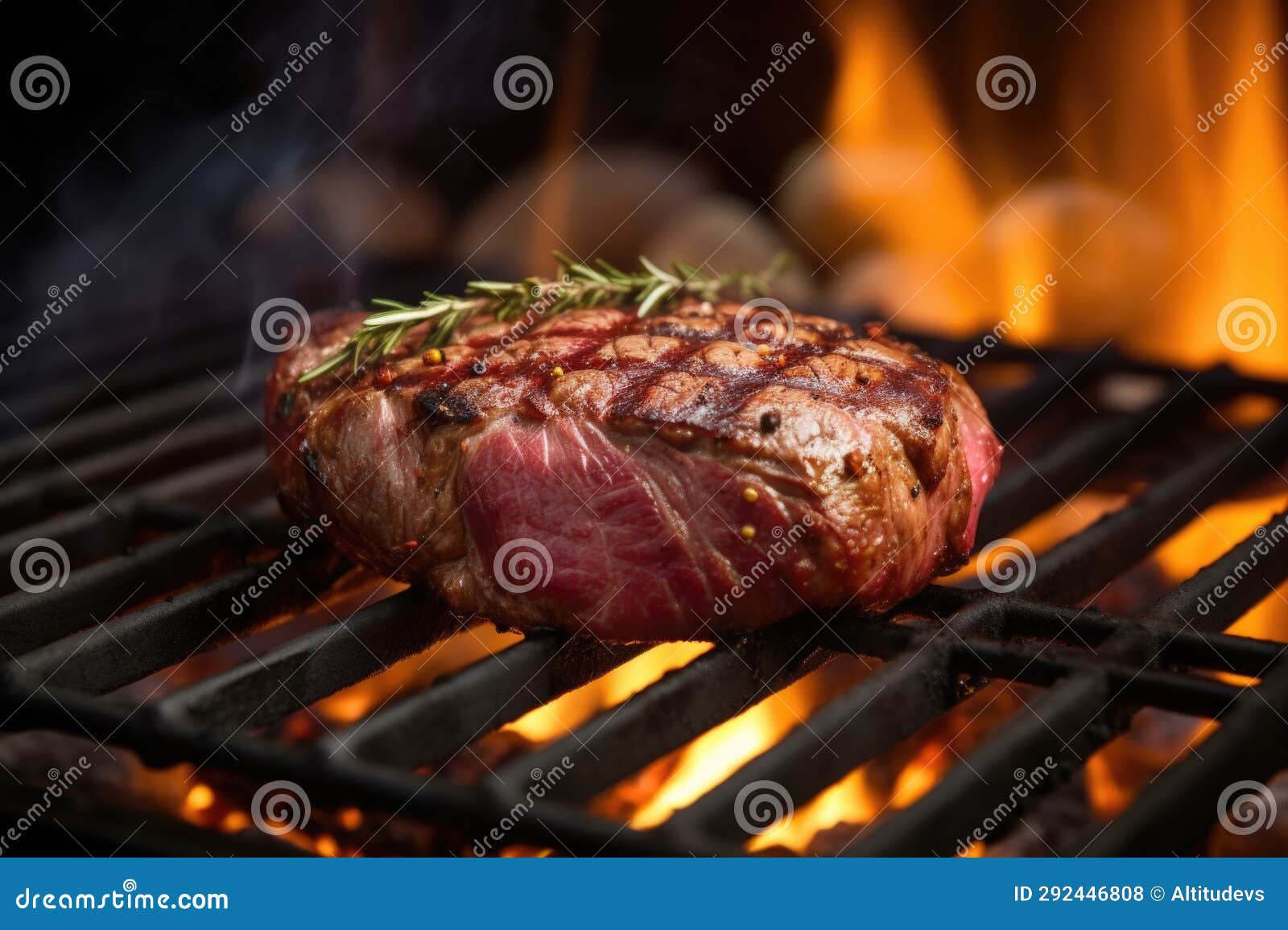 Ribeye Steak on Hot Barbecue Grill Stock Photo Image of generated