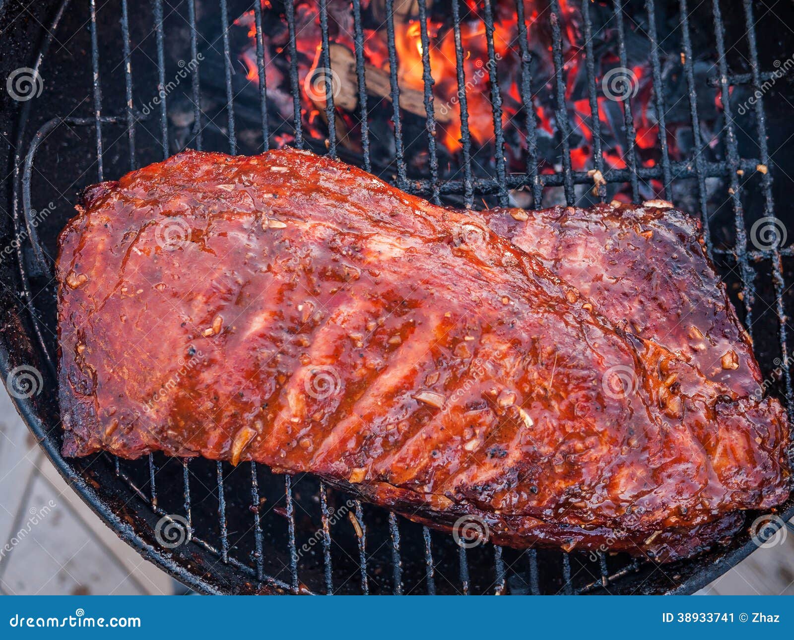 Ribs on the Grill with Fire on the Side Stock Image Image of roast