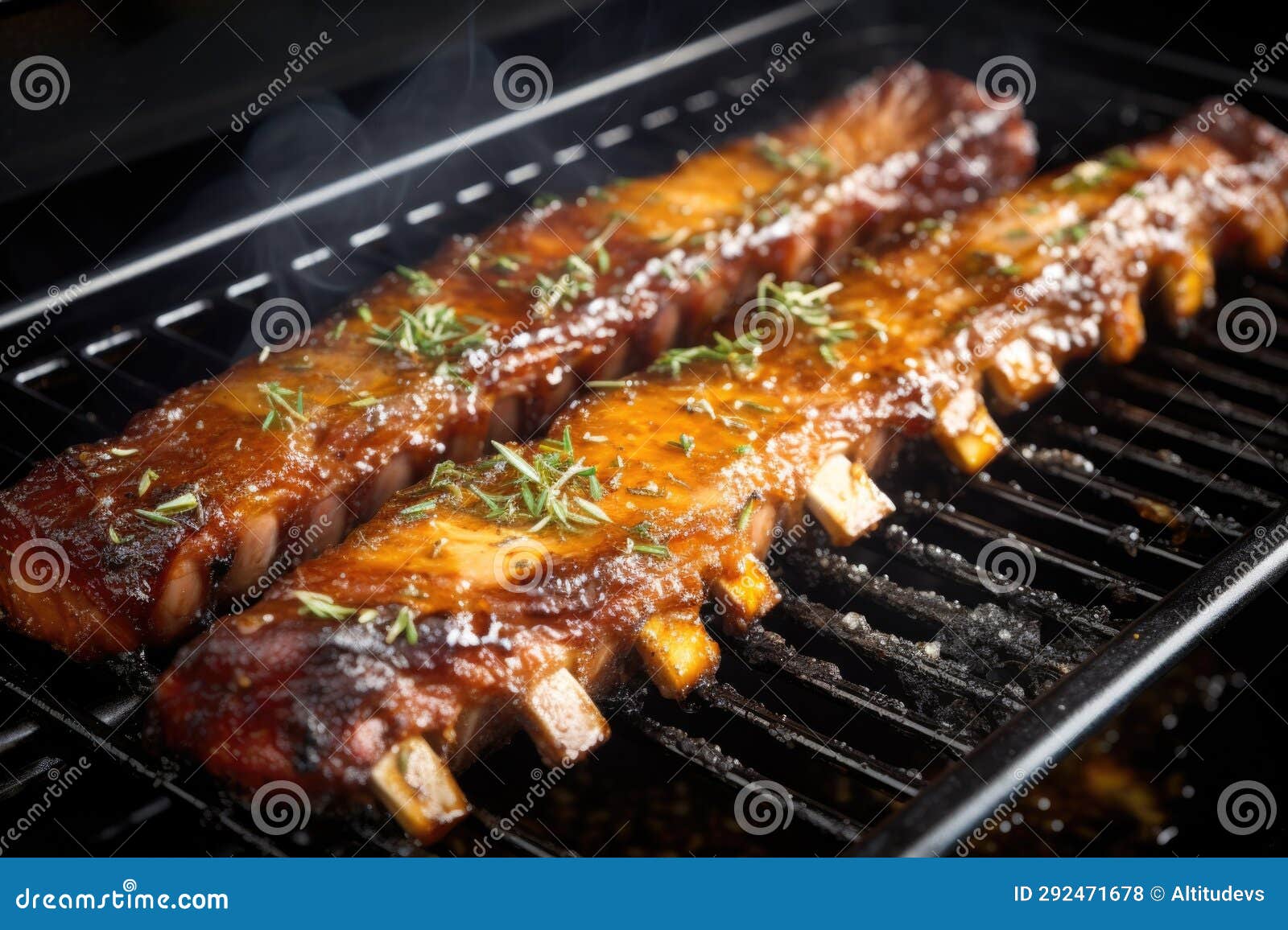 Ribs Under a Broiler Showing Caramelizing Sauce Stock Photo Image of