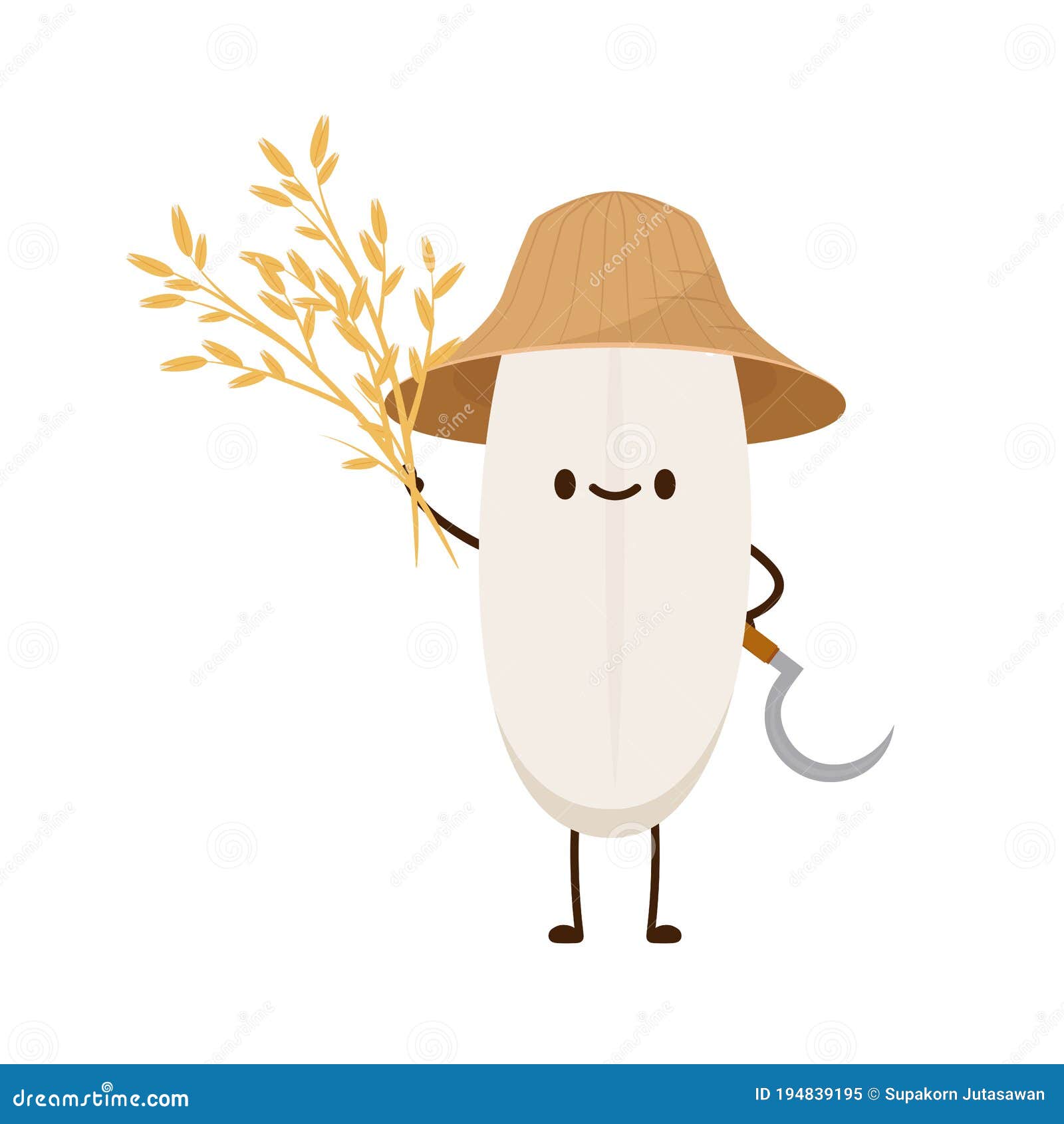 Rice Character Design. Rice on White Background. Rice Seed Stock Vector