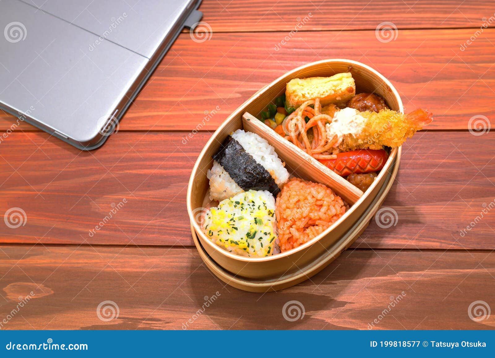 Rice Ball Lunch in the Wooden Lunch Box Stock Image Image of lunch