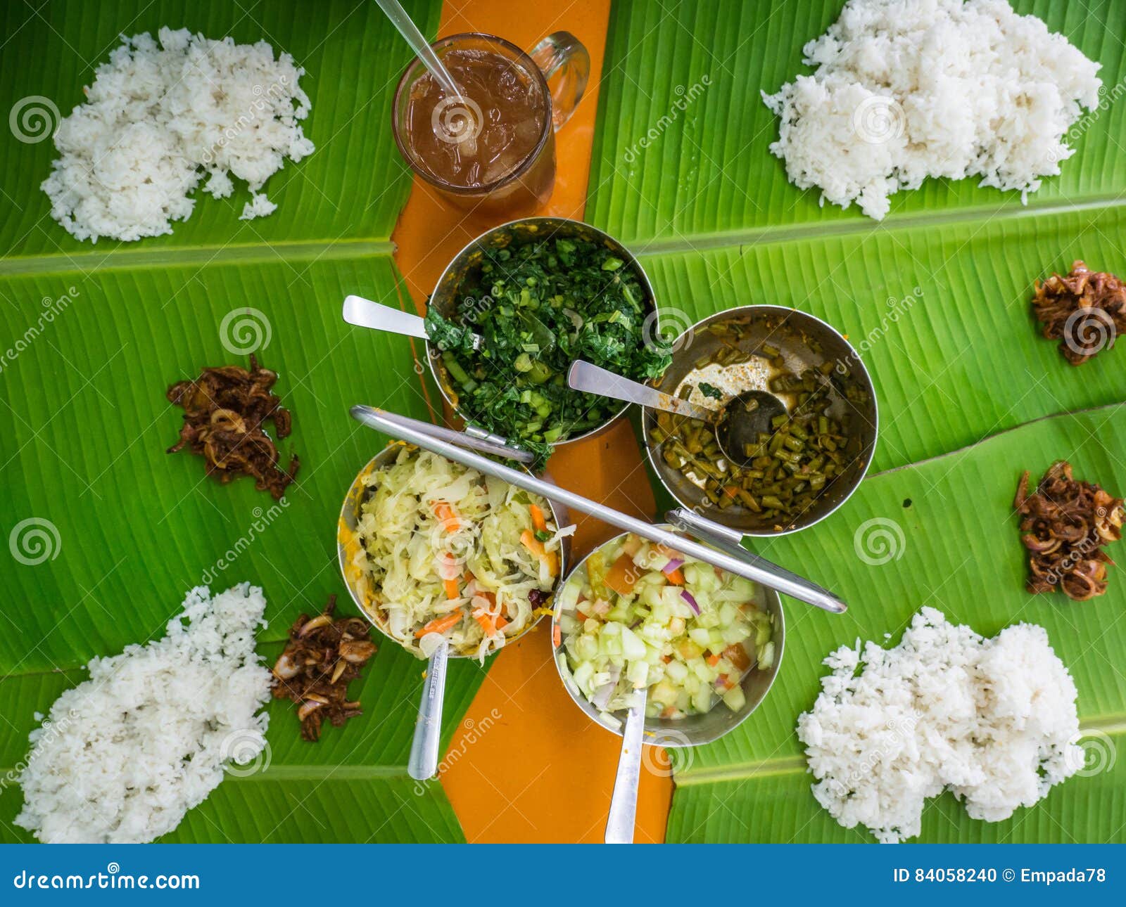 Rice and Banana Leaf Lunch stock photo. Image of hawker 84058240