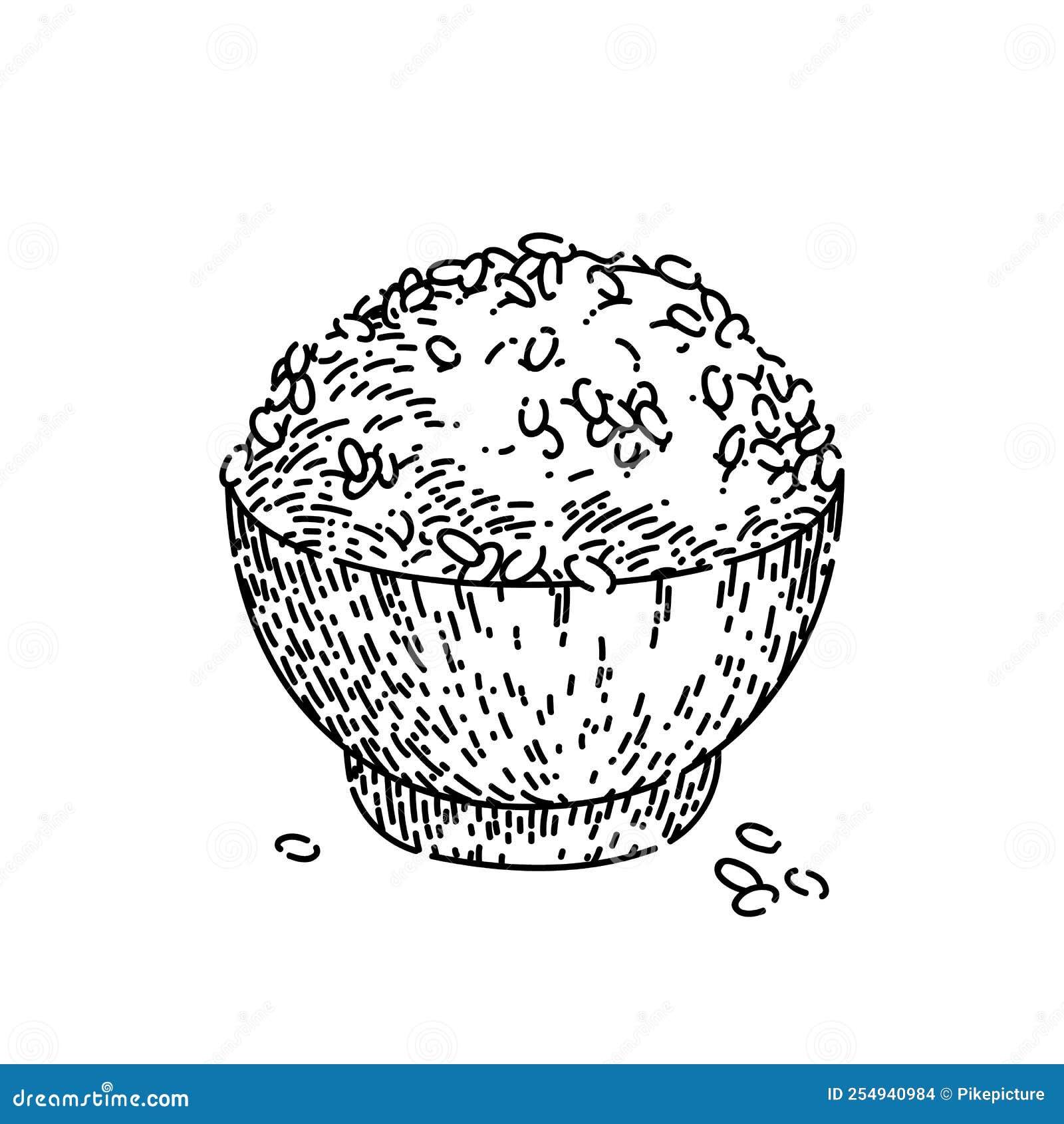 Rice Bowl Sketch Hand Drawn Vector Stock Vector - Illustration of