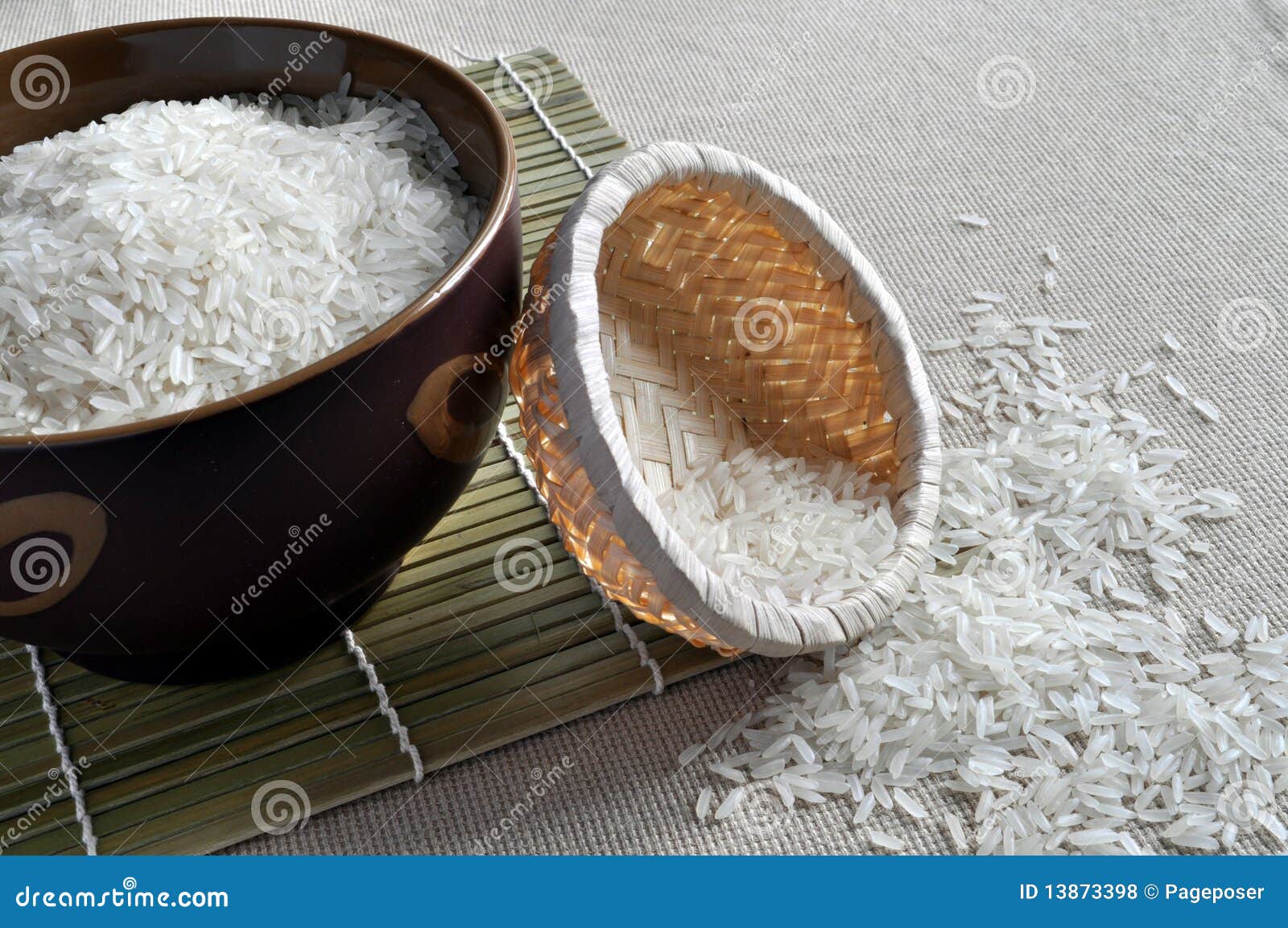 Rice in Brown Bowl and Basket Stock Photo Image of cook, rice 13873398