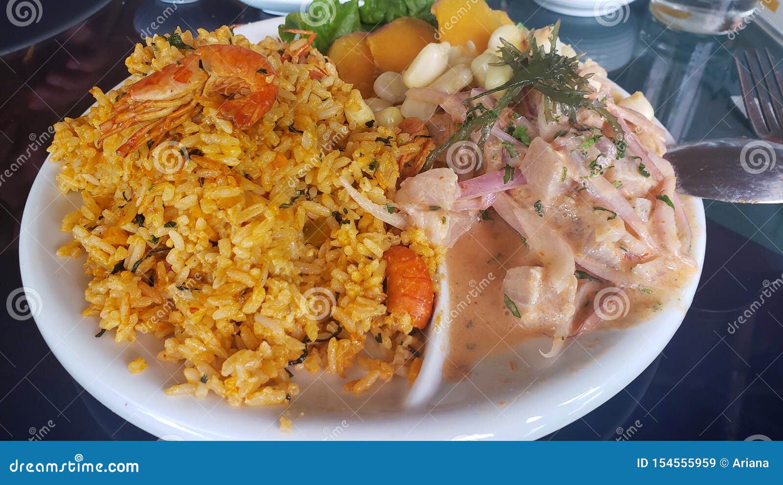 rice of camaron and ceviche peruano