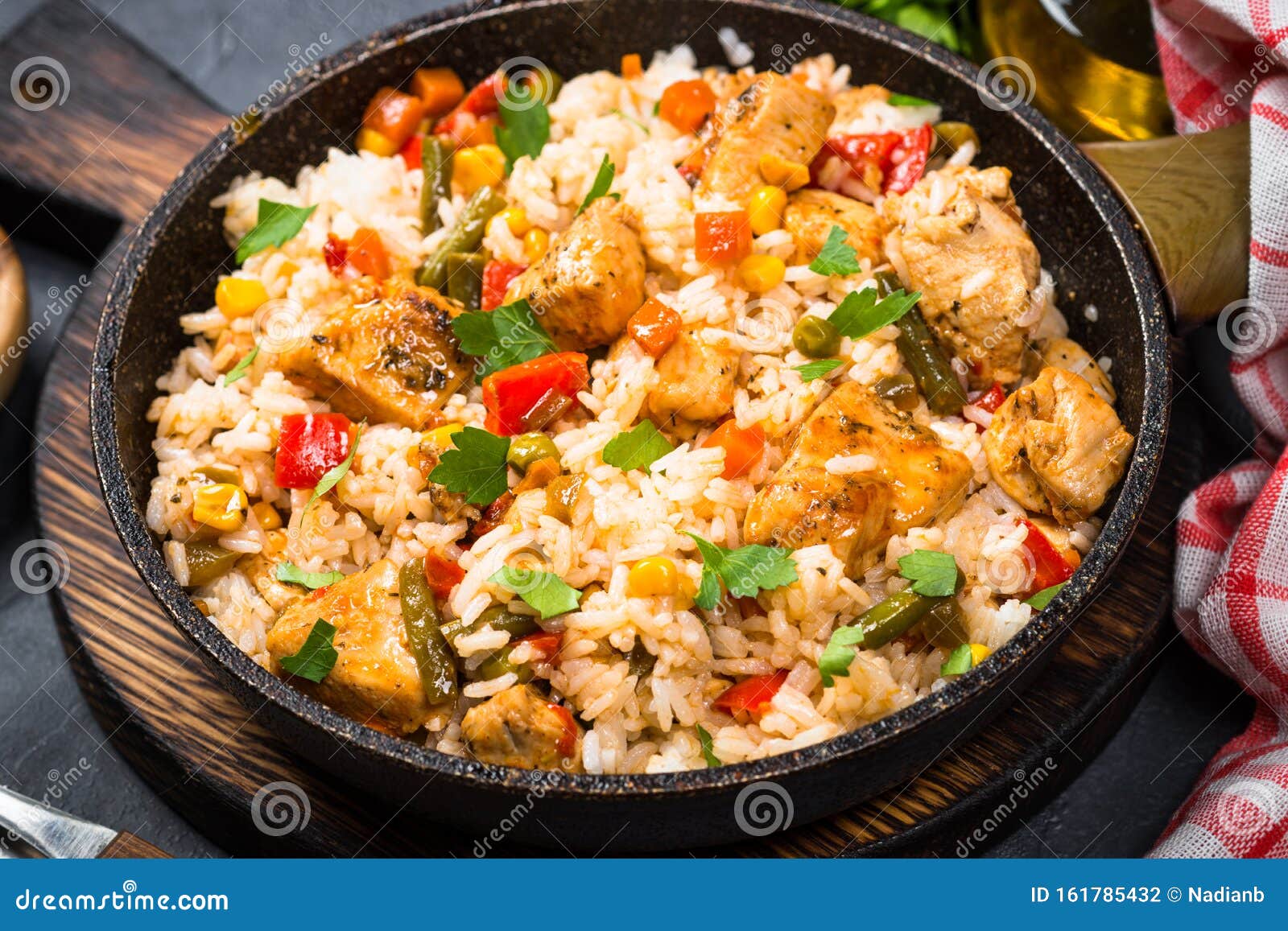 Rice with Chicken and Vegetables. Stock Photo - Image of dinner