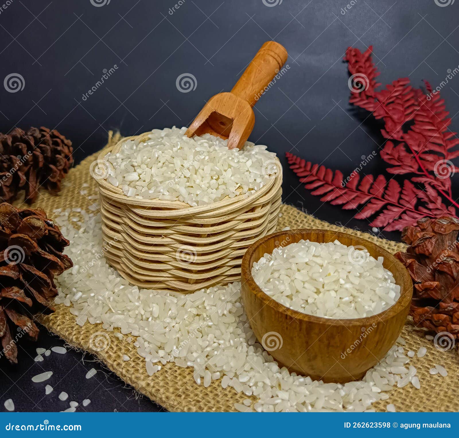 Rice Container Made of Traditional Wood Stock Photo Image of