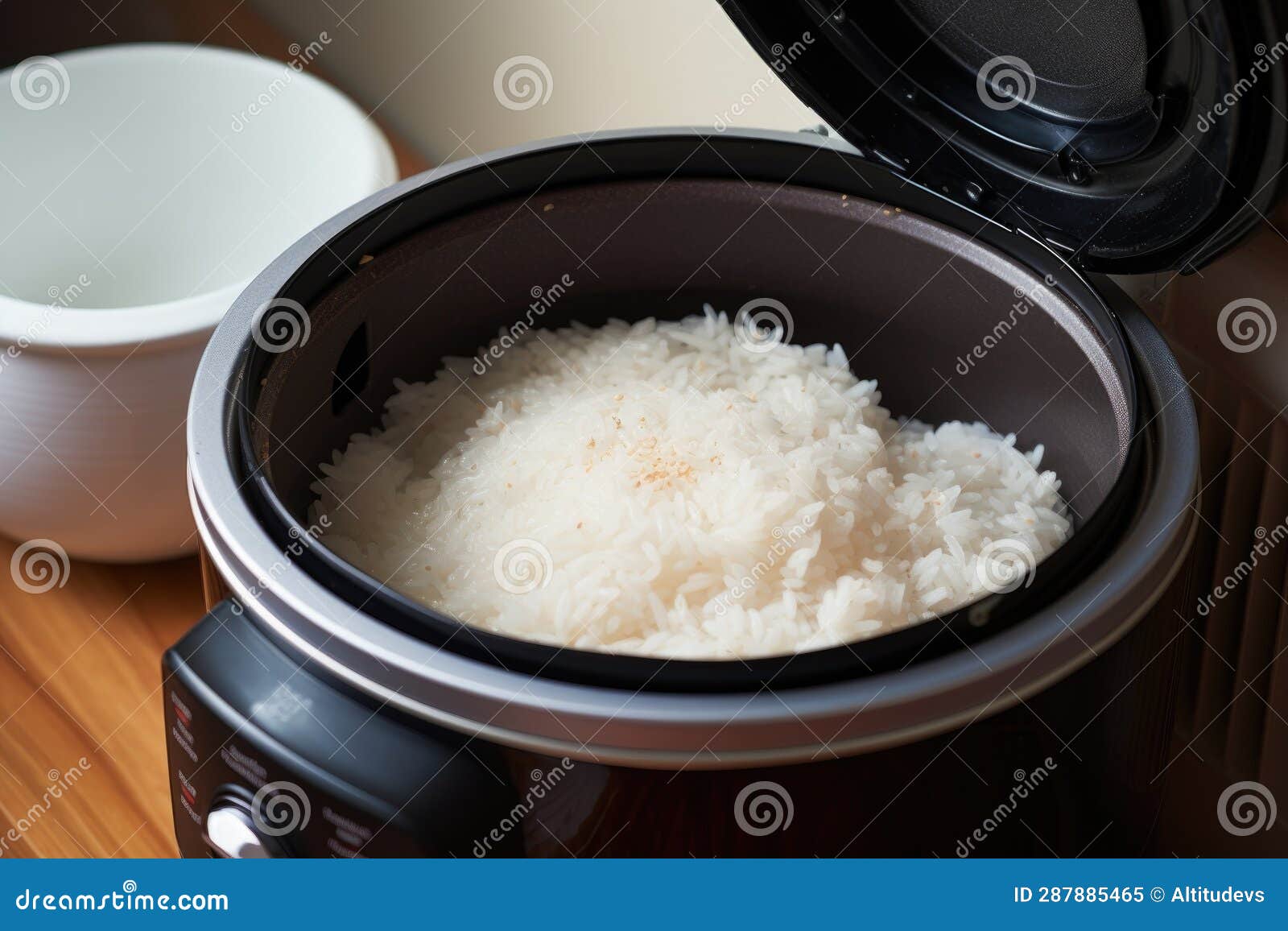 Rice Cooker with Open Lid, Showing Cooked Rice Stock Image Image of