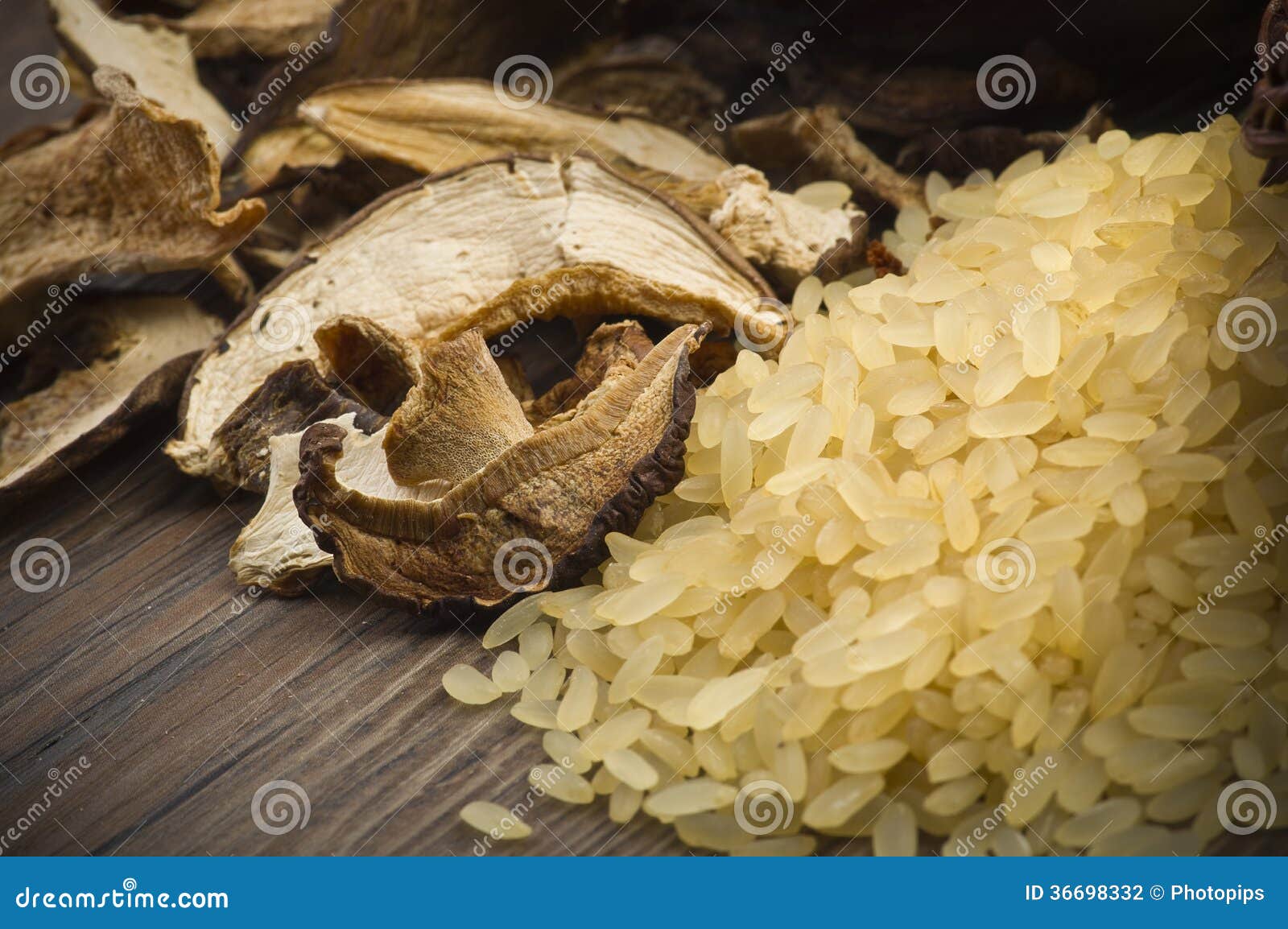 Rice and Dried Porcini Mushrooms Stock Photo Image of food, boletus