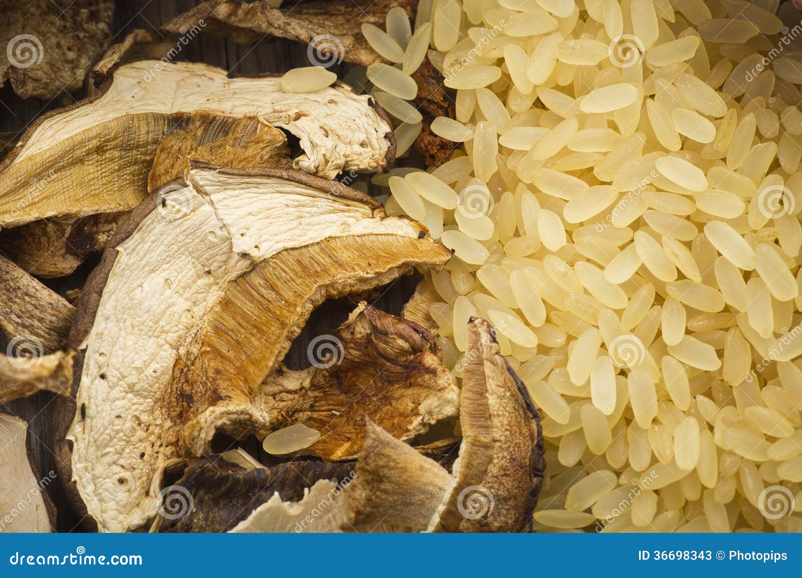 Rice and Dried Porcini Mushrooms Stock Image Image of gourmet, food