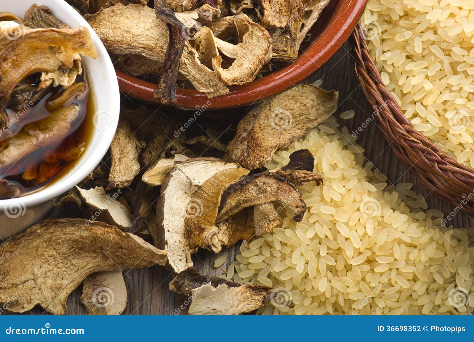 Rice and Dried Porcini Mushrooms Stock Photo Image of eating, onion