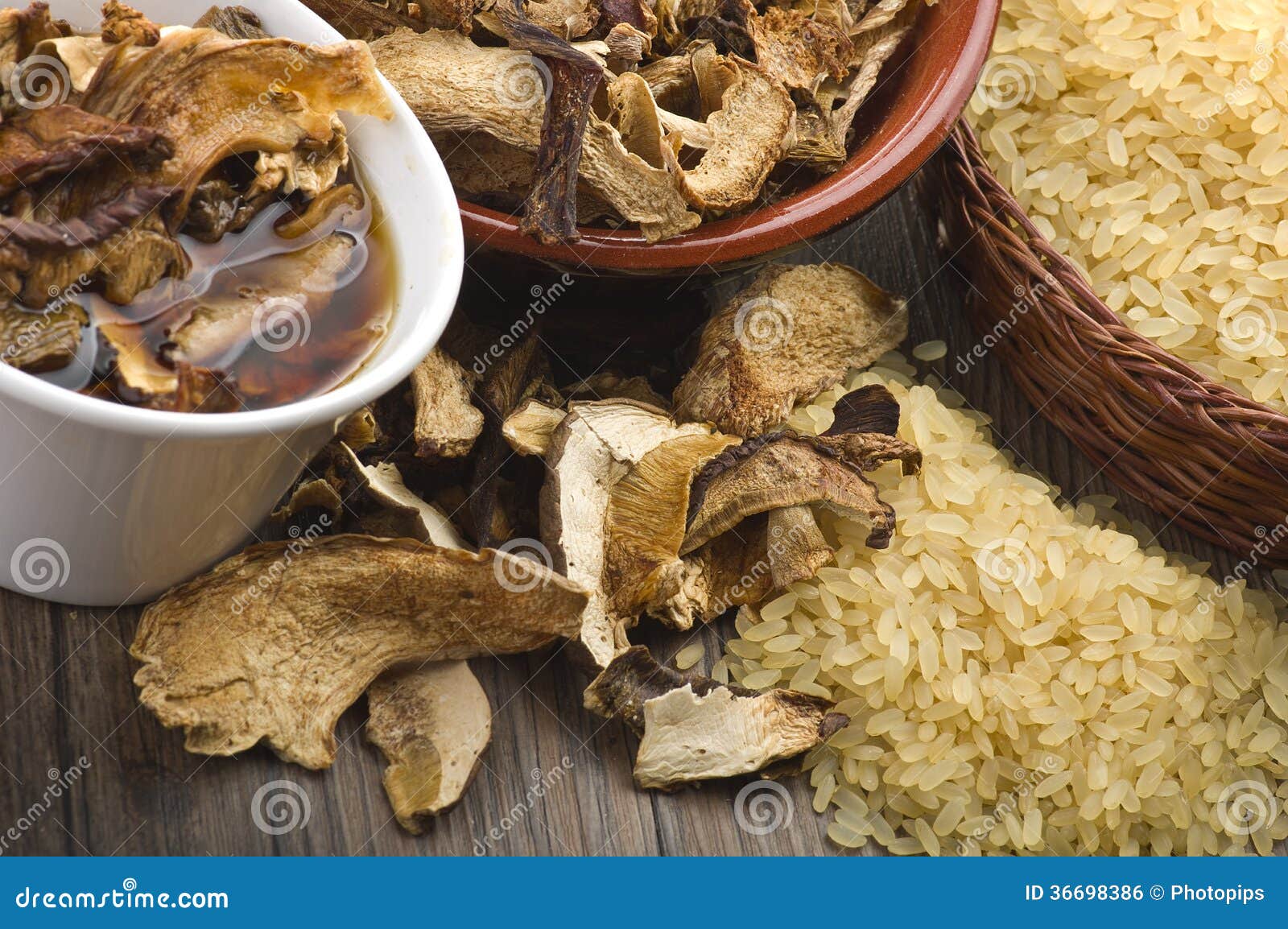 Rice and Dried Porcini Mushrooms Stock Photo Image of onion, italian