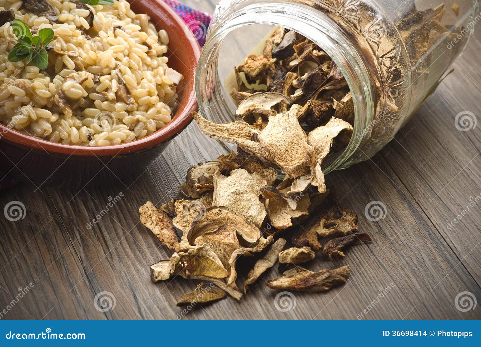 Rice and Dried Porcini Mushrooms Stock Photo Image of onion, forest