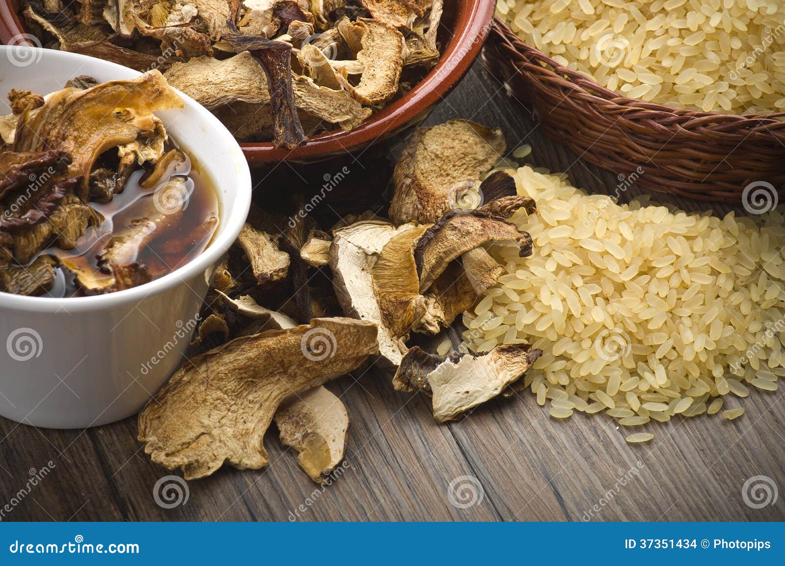Rice and Dried Porcini Mushrooms Stock Photo Image of champignon