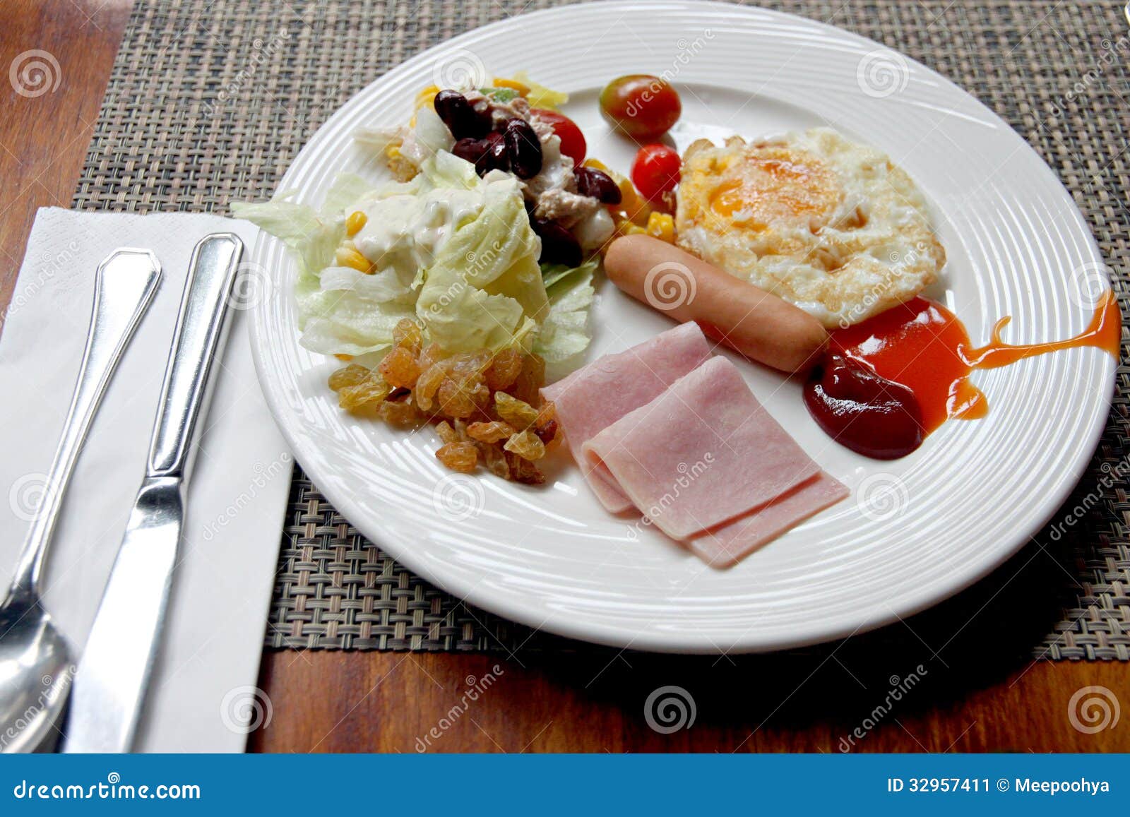 Rice and Eggs Breakfast in White Plate on the Table. Stock Image