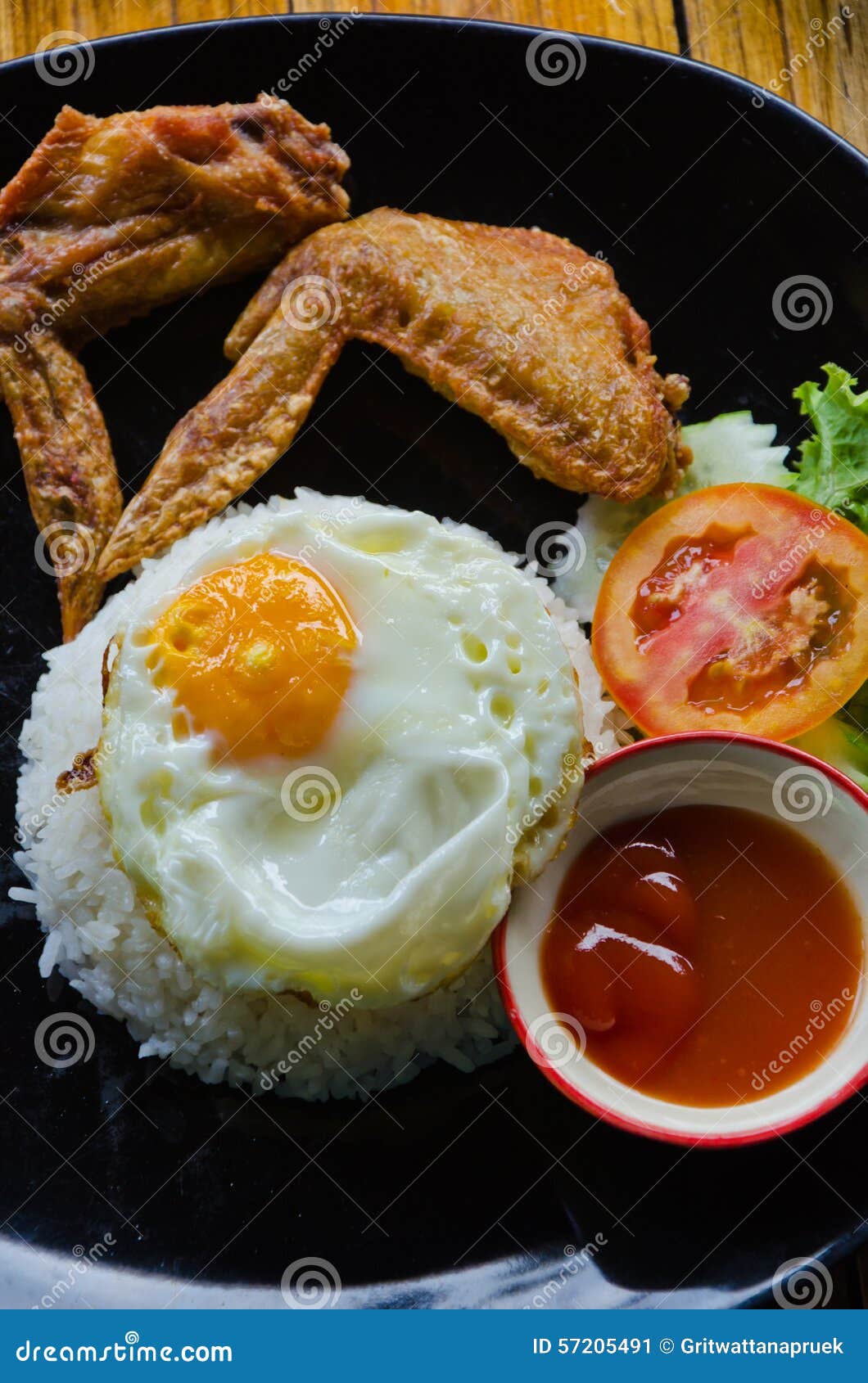Rice with Fried Chicken Wings and Fried Egg Stock Image Image of rice
