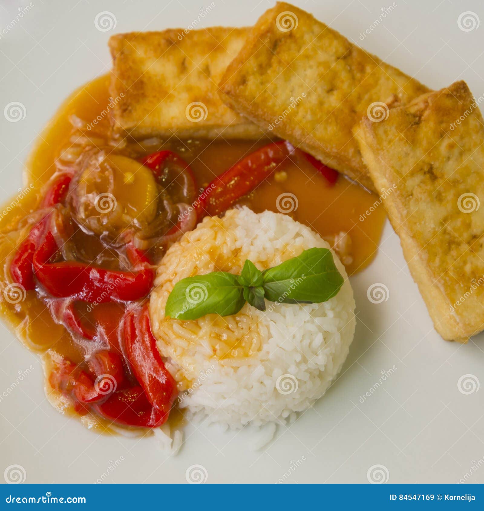 Rice with Fried Tofu Cheese Stock Image Image of eating, color 84547169